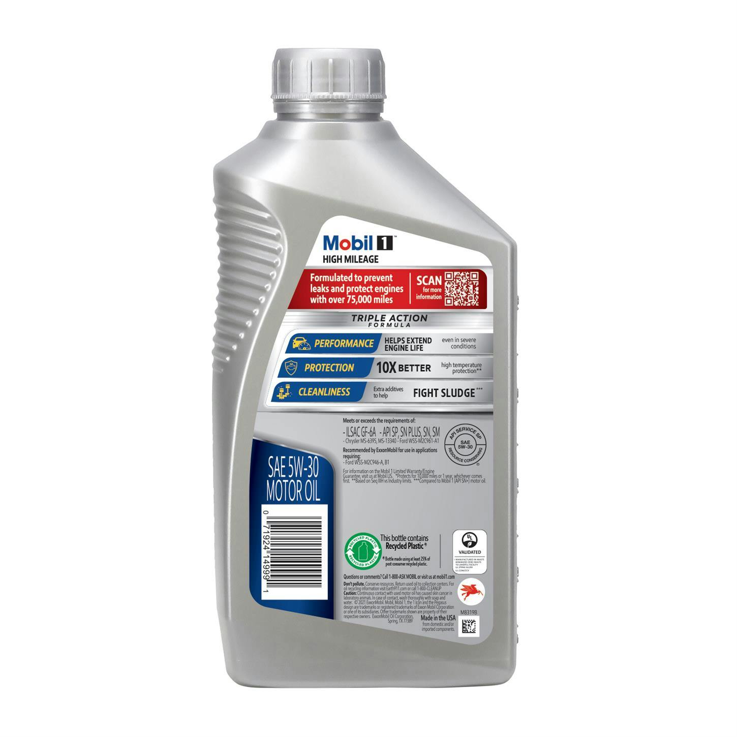 Mobil 1 High Mileage Full Synthetic Motor Oil 5W-30, 1 Quart