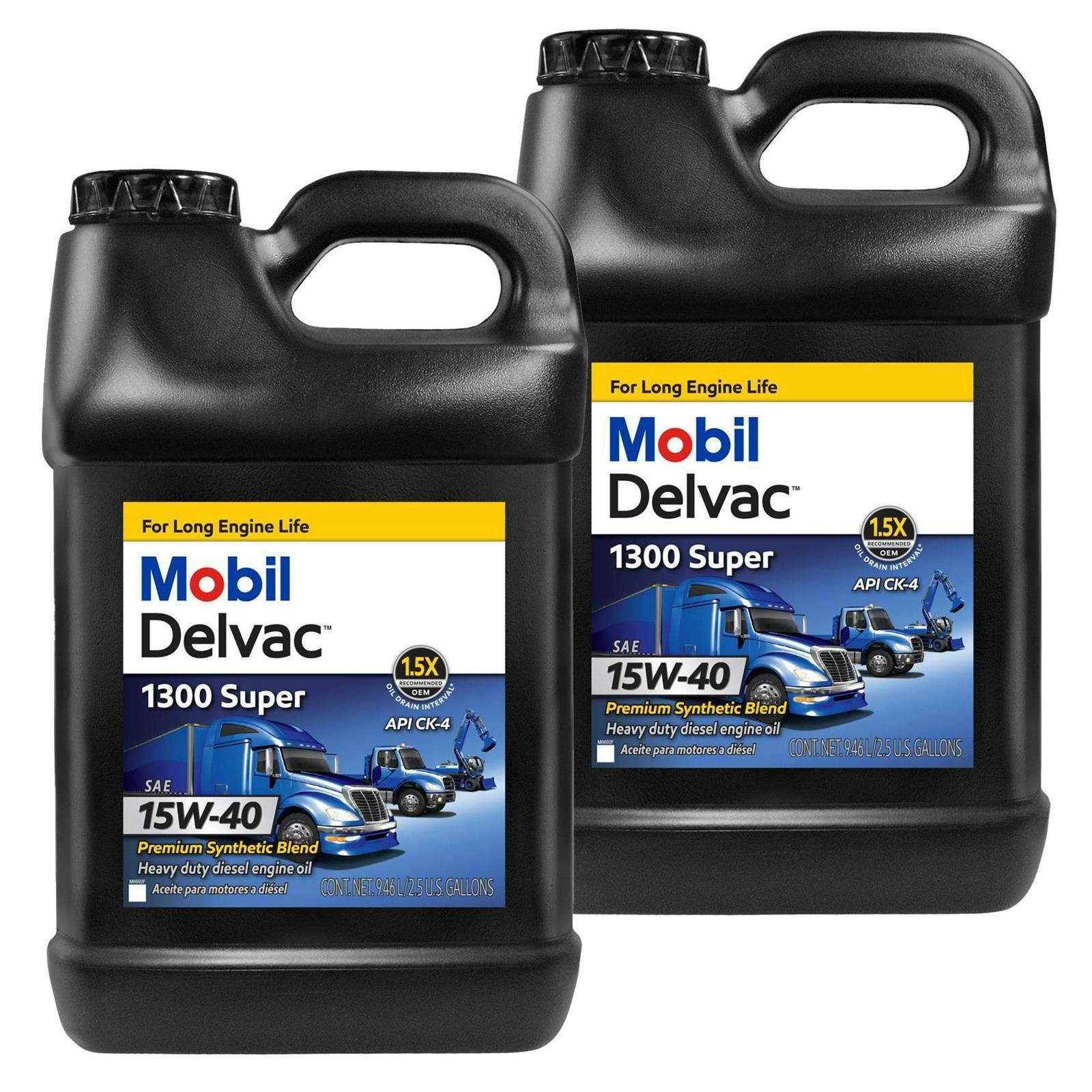 Mobil Delvac 1300 Super Syn Blend Diesel Oil 15W-40, Two 2.5 Gal