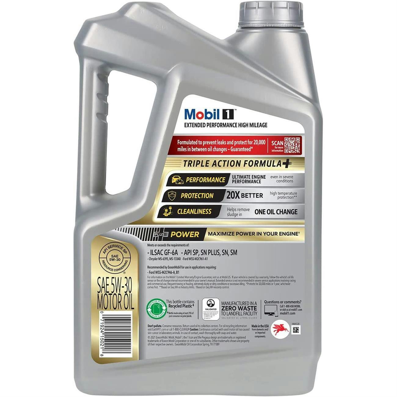 Mobil 1 123843 High Mileage Full Synthetic, 5W-30, 5 Quarts