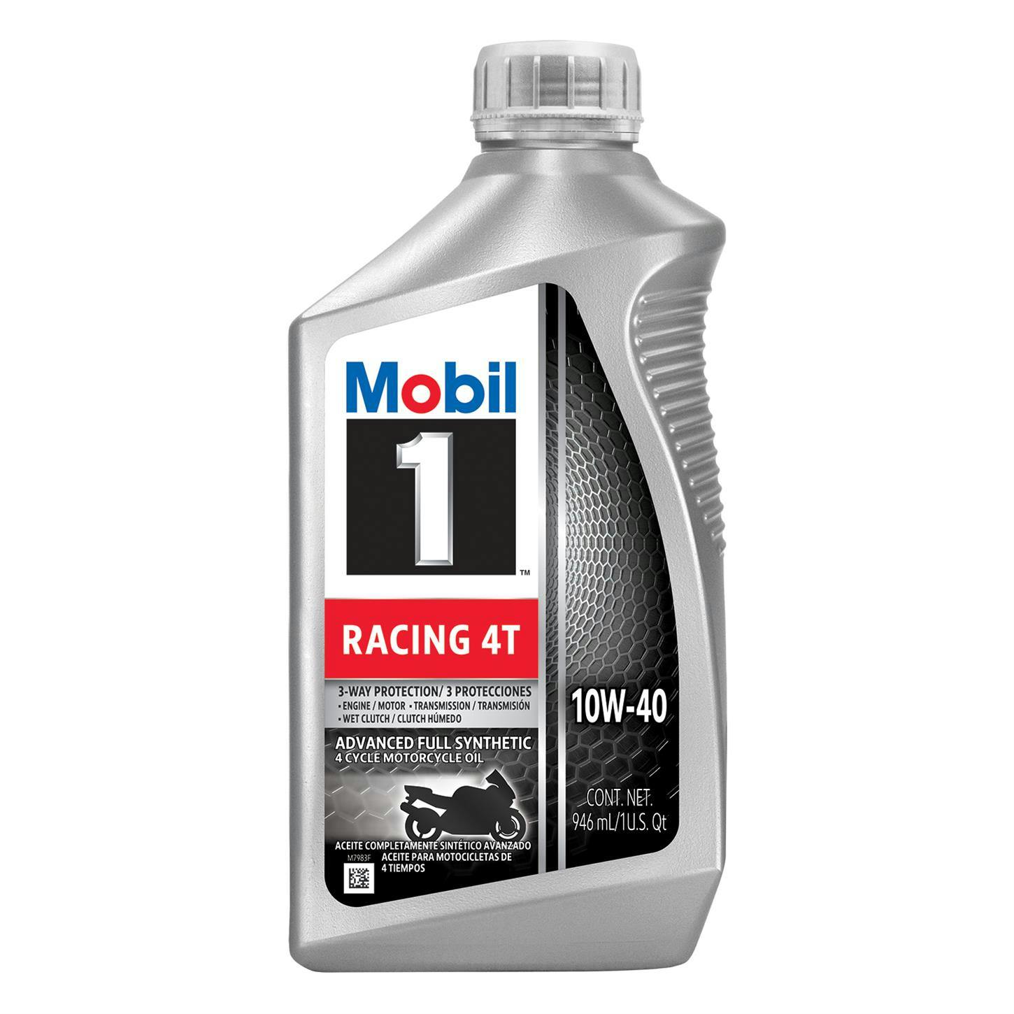 Mobil 1 Racing 4T Full Synthetic Motorcycle Oil 10W-40, 1 Quart