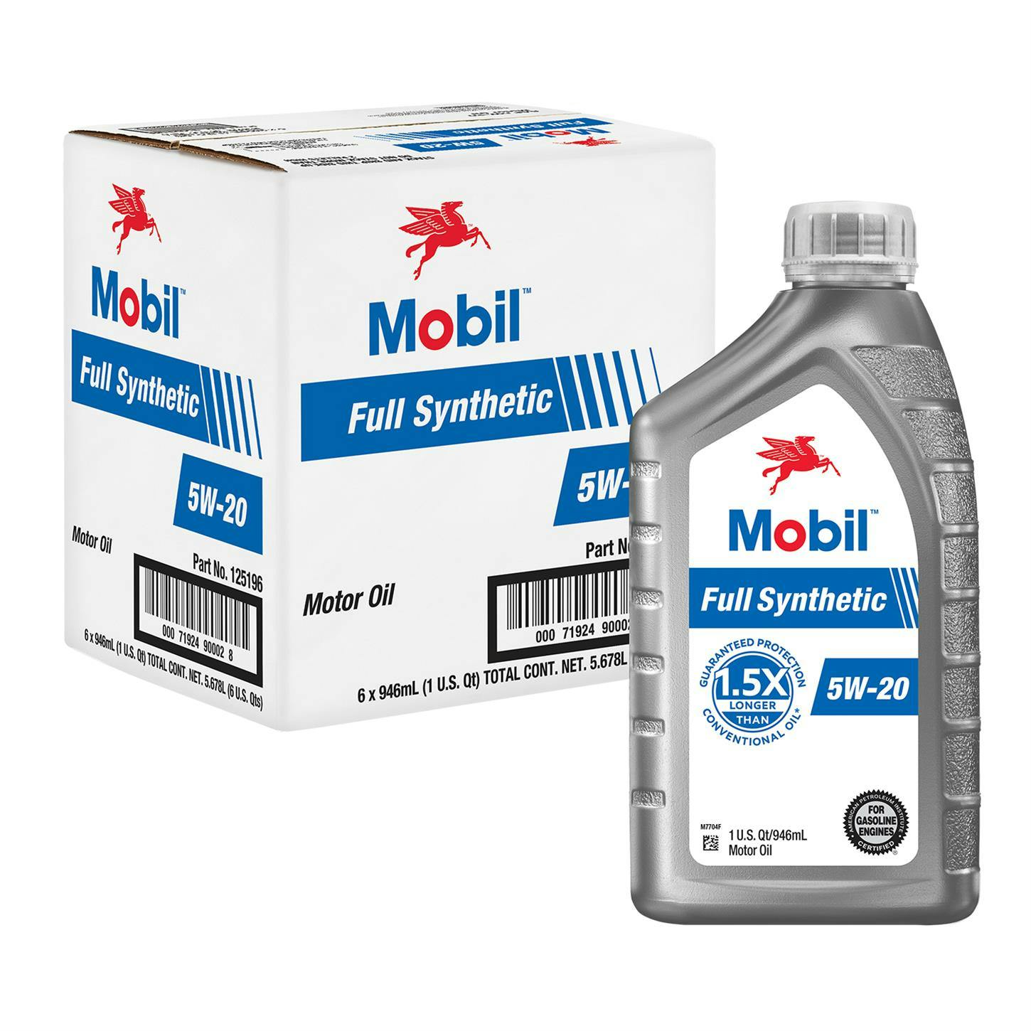 Mobil Full Synthetic Motor Oil 5W-20, 1 Quart, Case of 6