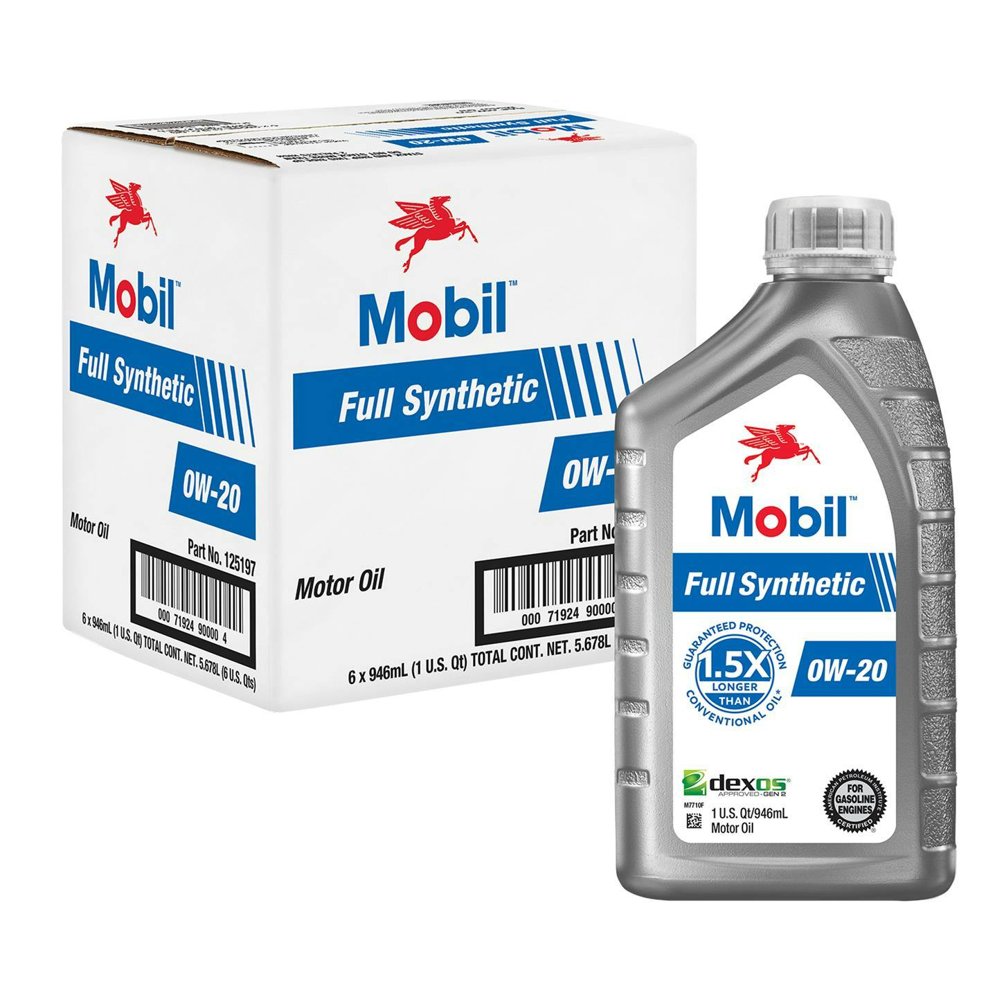 Mobil Full Synthetic Motor Oil 0W-20, 1 Quart, Case of 6
