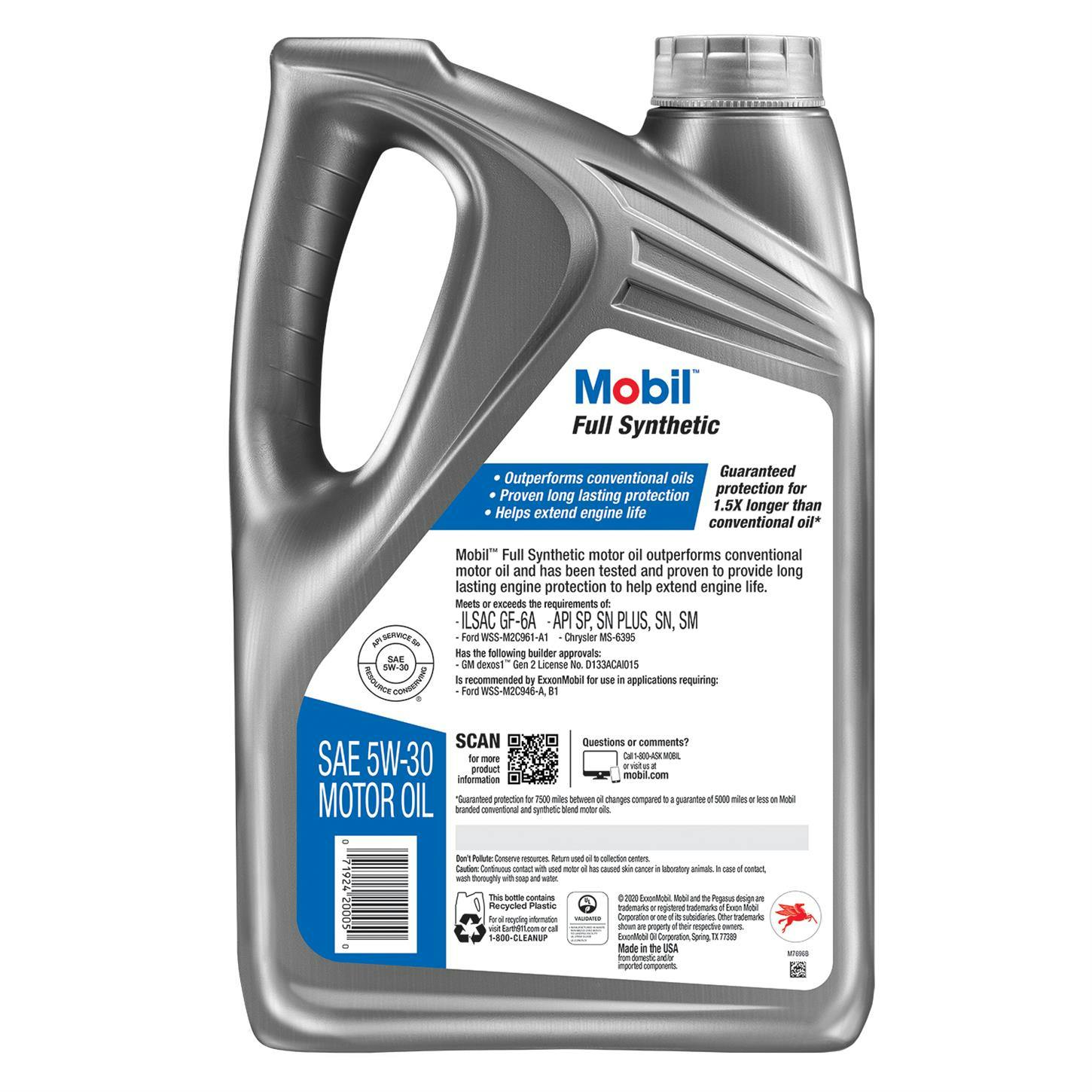 Mobil 125198-1 Full Synthetic 5W-30 Engine Oil, 5 Quart Jug