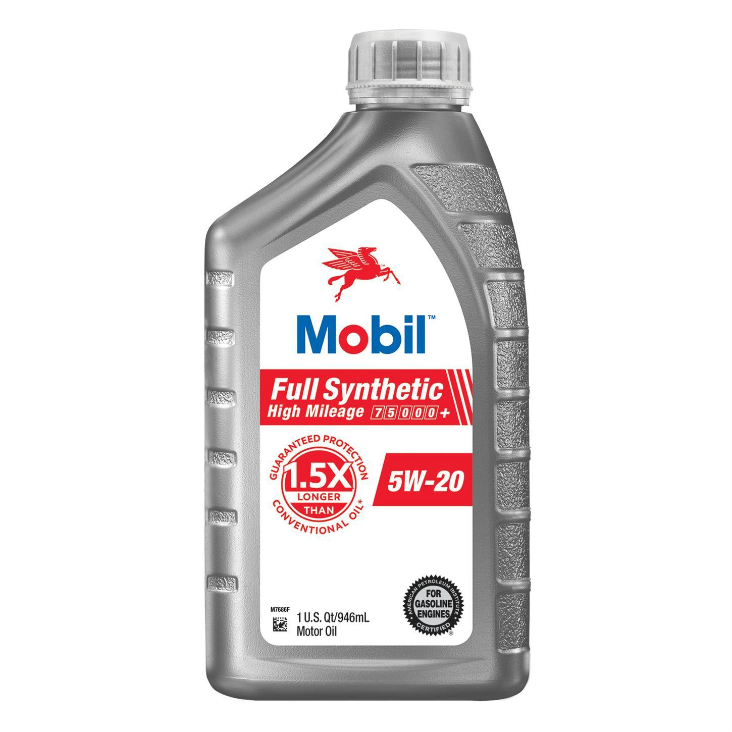Mobil Full Synthetic High Mileage Motor Oil 5W-20, 1 Quart