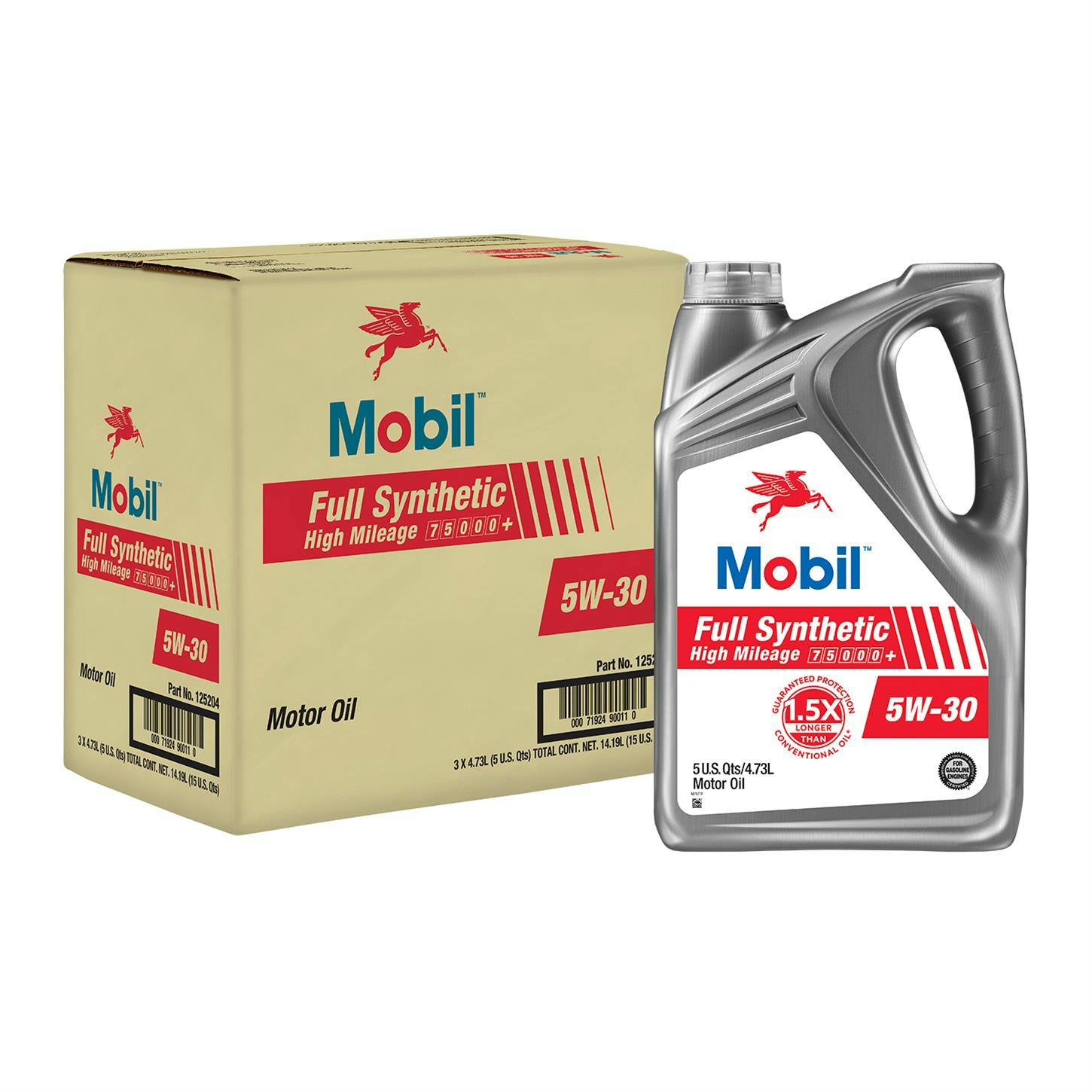 Mobil Full Synthetic High Mileage Motor Oil 5W-30, 5 Qt, Case/3