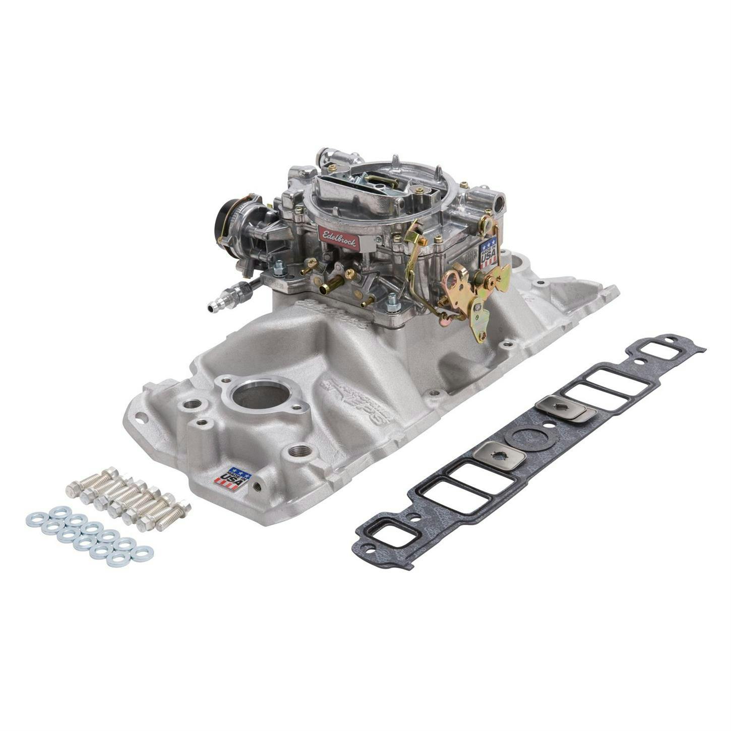 Edelbrock 2021 Single-Quad Intake Manifold/Carburetor Kit, Chevy