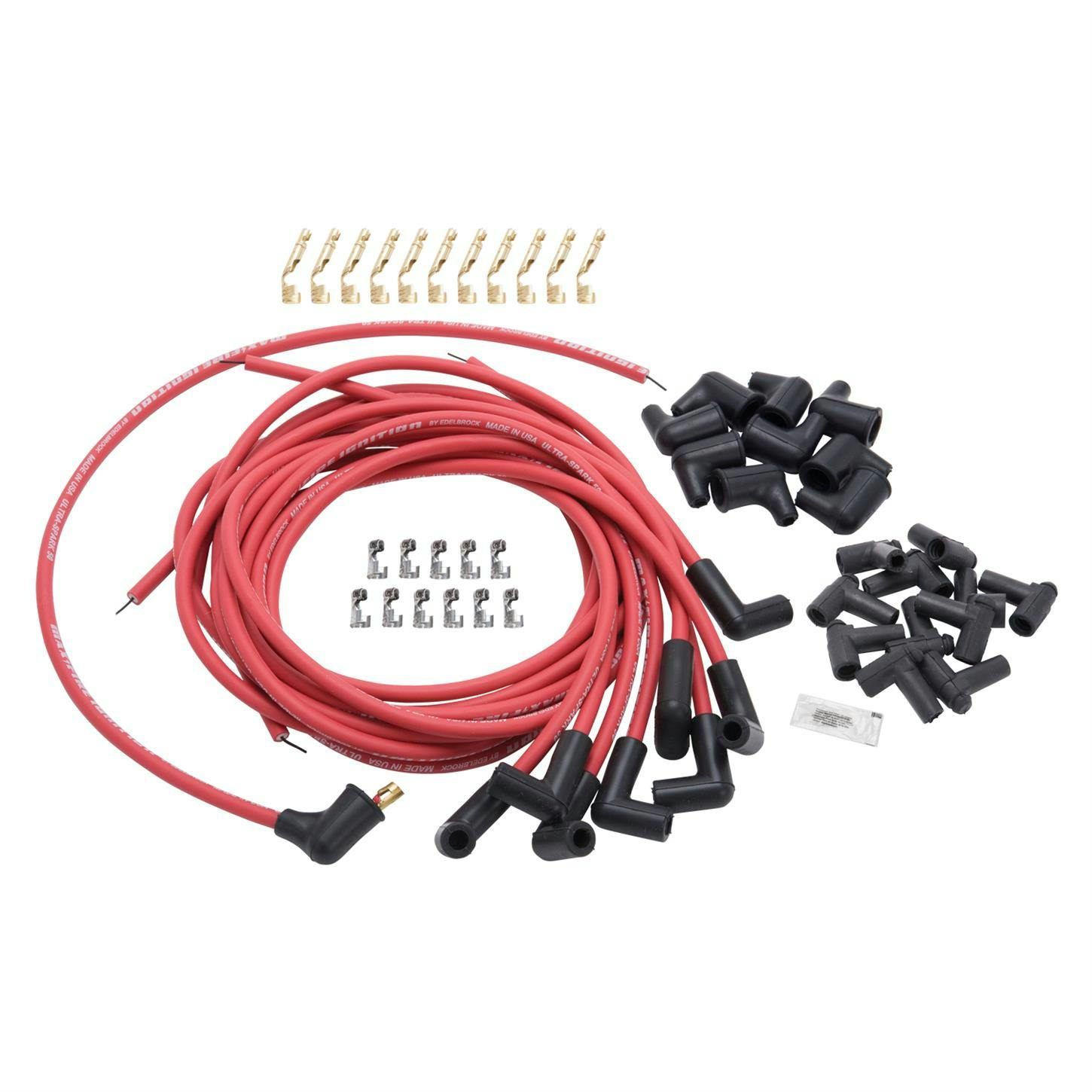 Edelbrock 22711 Max-Fire Ultra-Spark Plug Wire Set, 90 Degree, Red