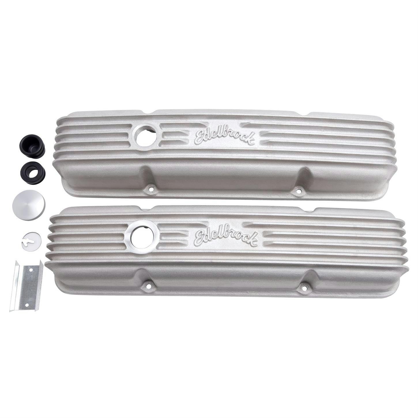 Edelbrock 41449 Valve Covers w/Oil Fill Hole, Small Block Chevy, Satin