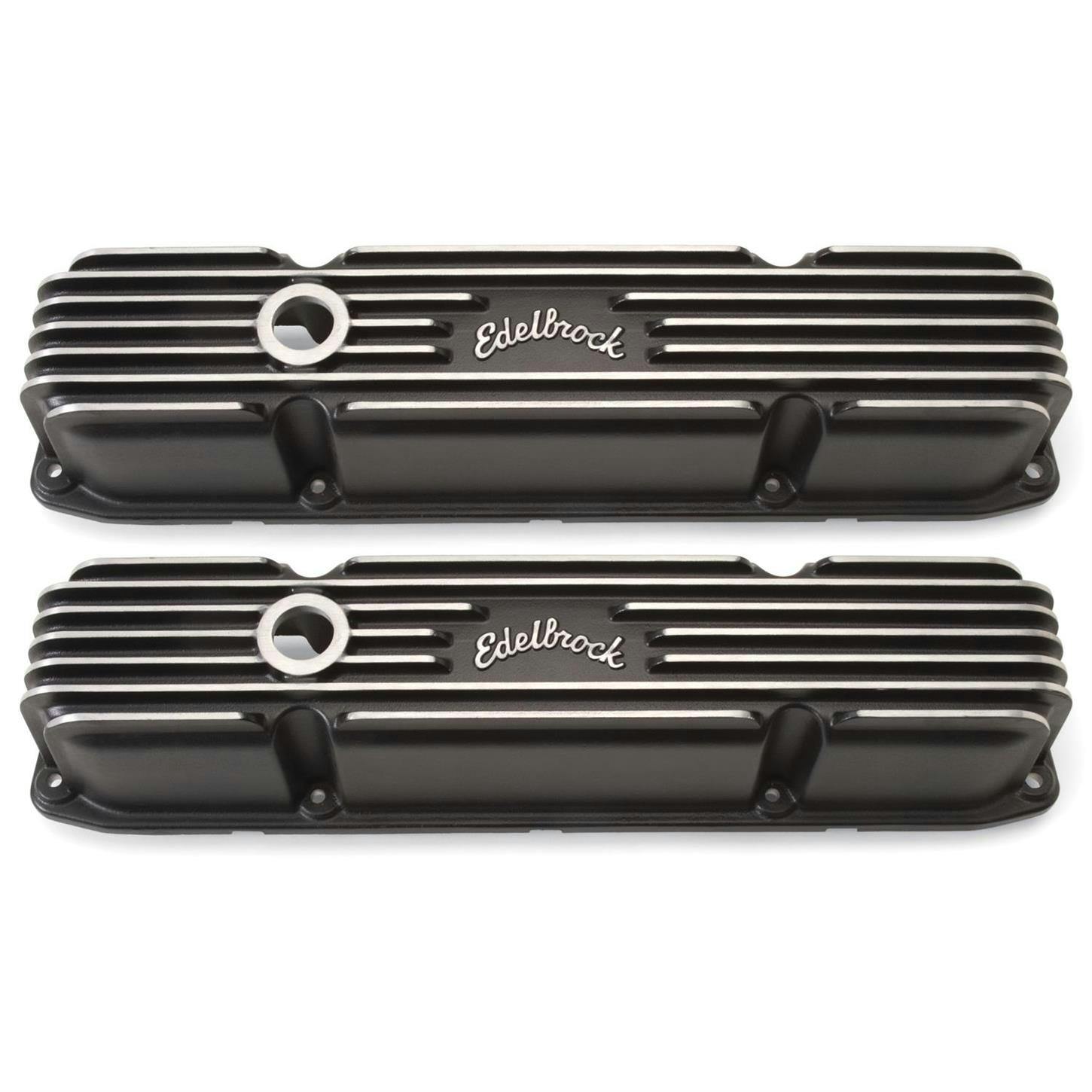 Edelbrock 41923 Classic Series Valve Cover Set, Aluminum, Black