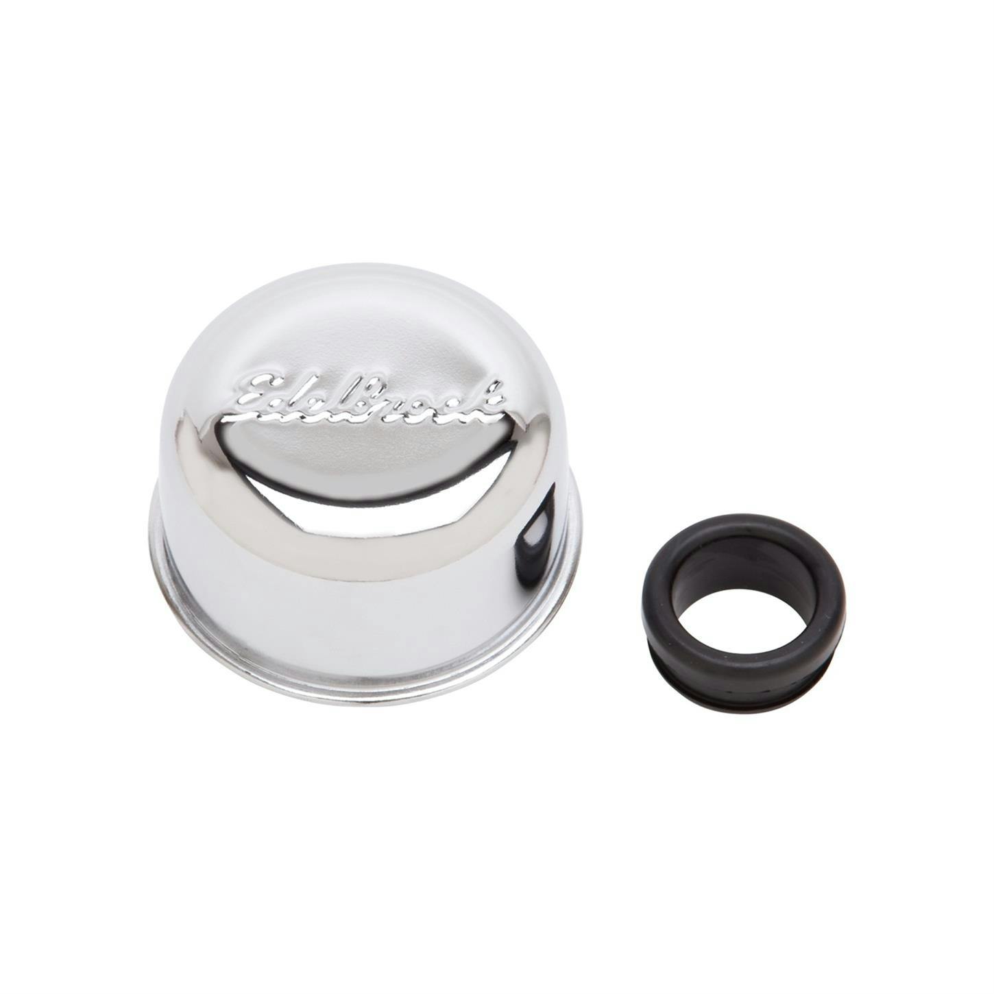Edelbrock 4405 Oil Breather Cap, Round, Steel, Chrome, Push In