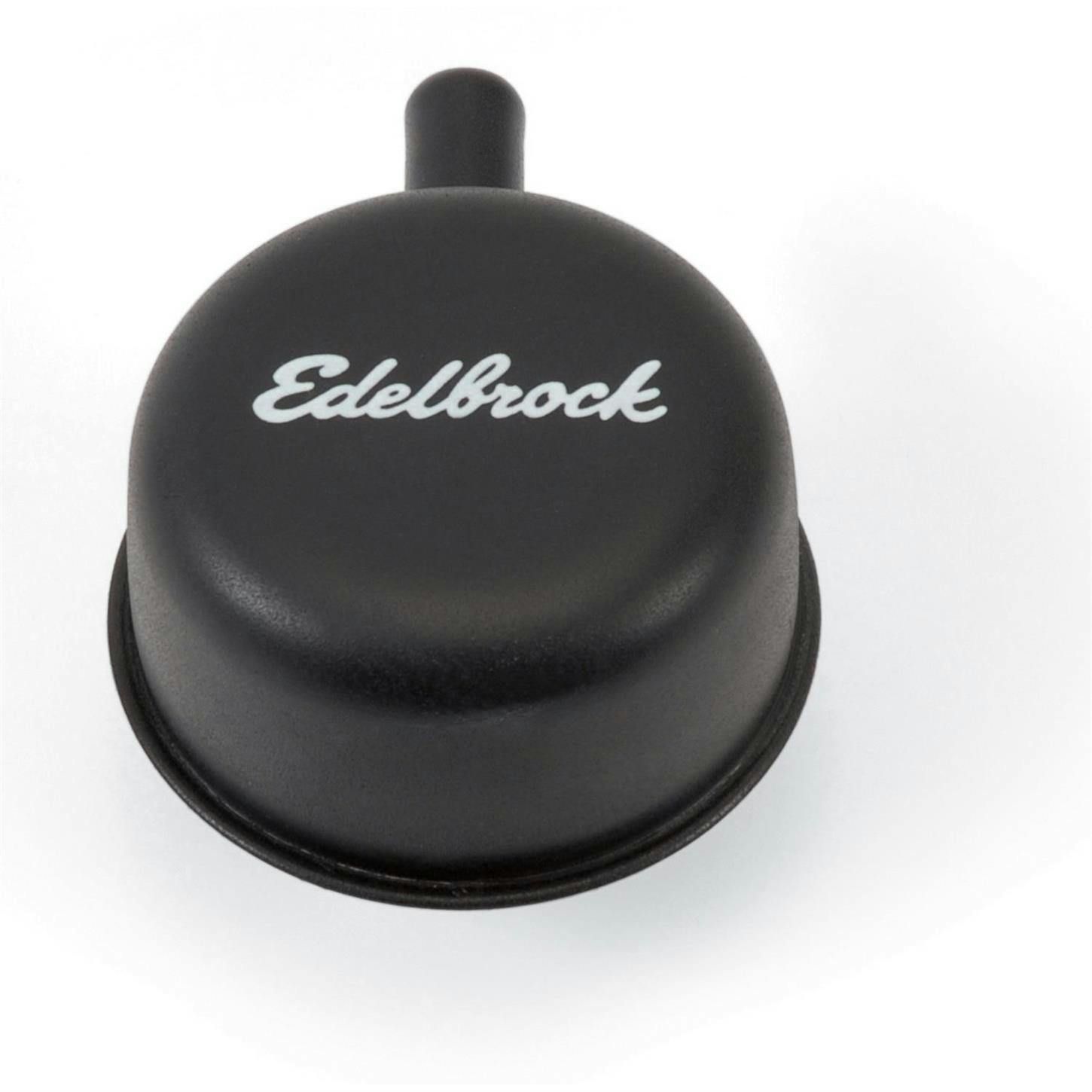 Edelbrock 4413 Oil Breather Cap, Round, Steel, Black, Push In