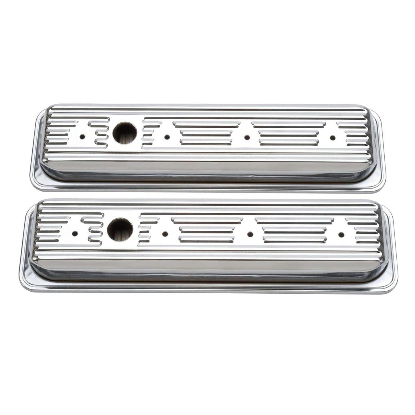 Edelbrock 4446 Signature Series Chrome Valve Cover Set, Chevy 305, 350