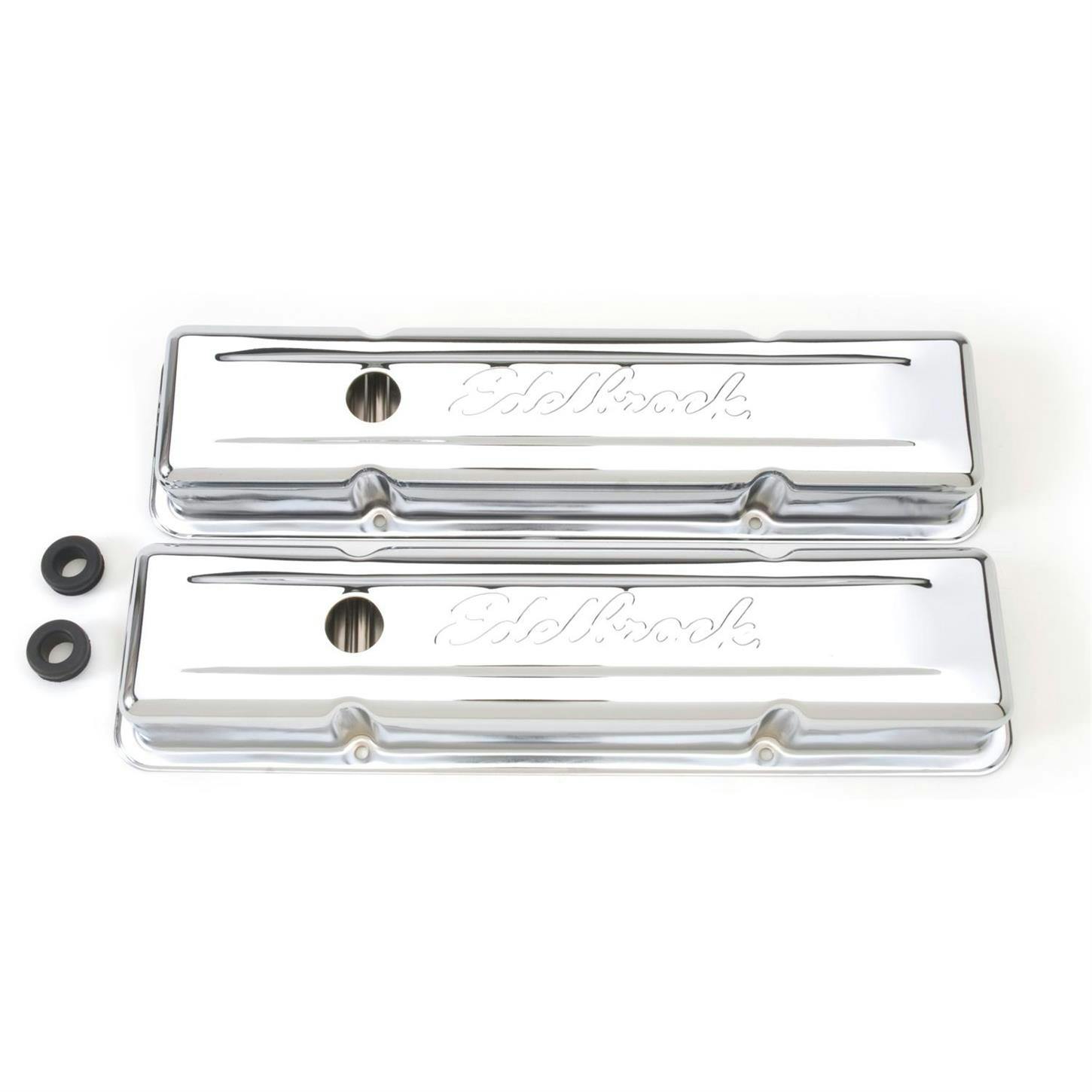 Edelbrock 4449 Signature Series Chrome Valve Cover Set, SB Chevy
