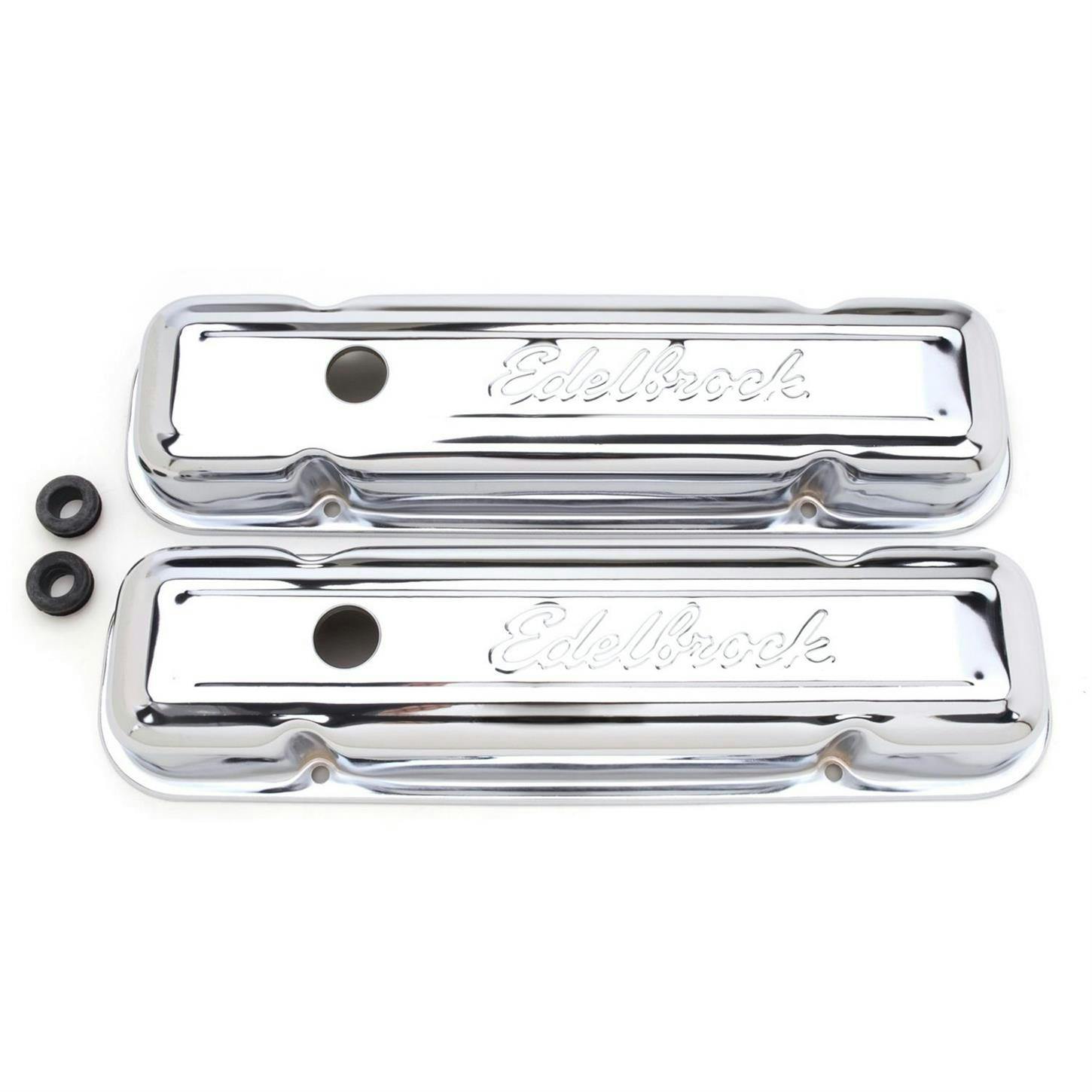 Edelbrock 4456 Signature Series Chrome Valve Cover Set, Pontiac V8