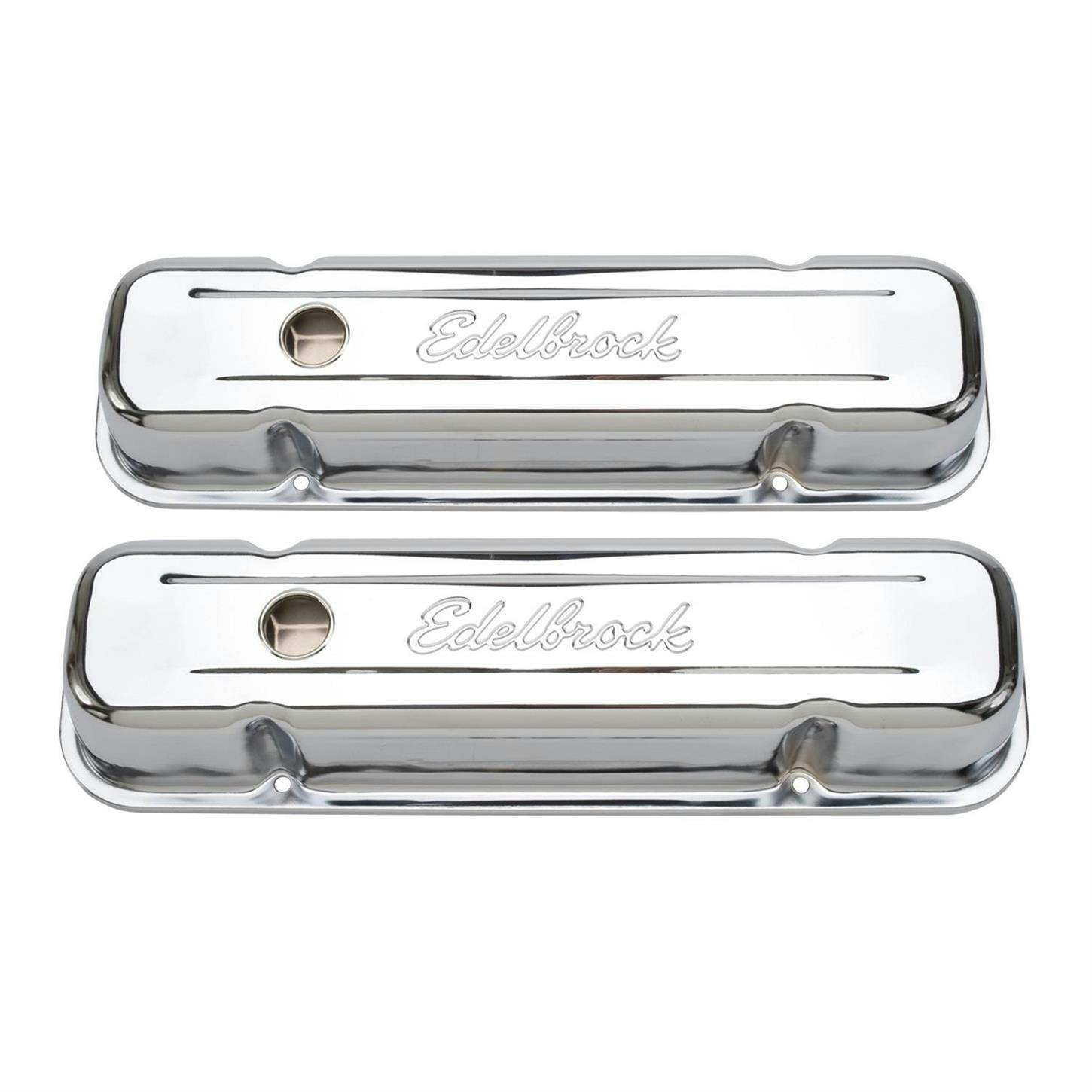 Edelbrock 4457 Signature Series Chrome Valve Cover Set, Pontiac V8