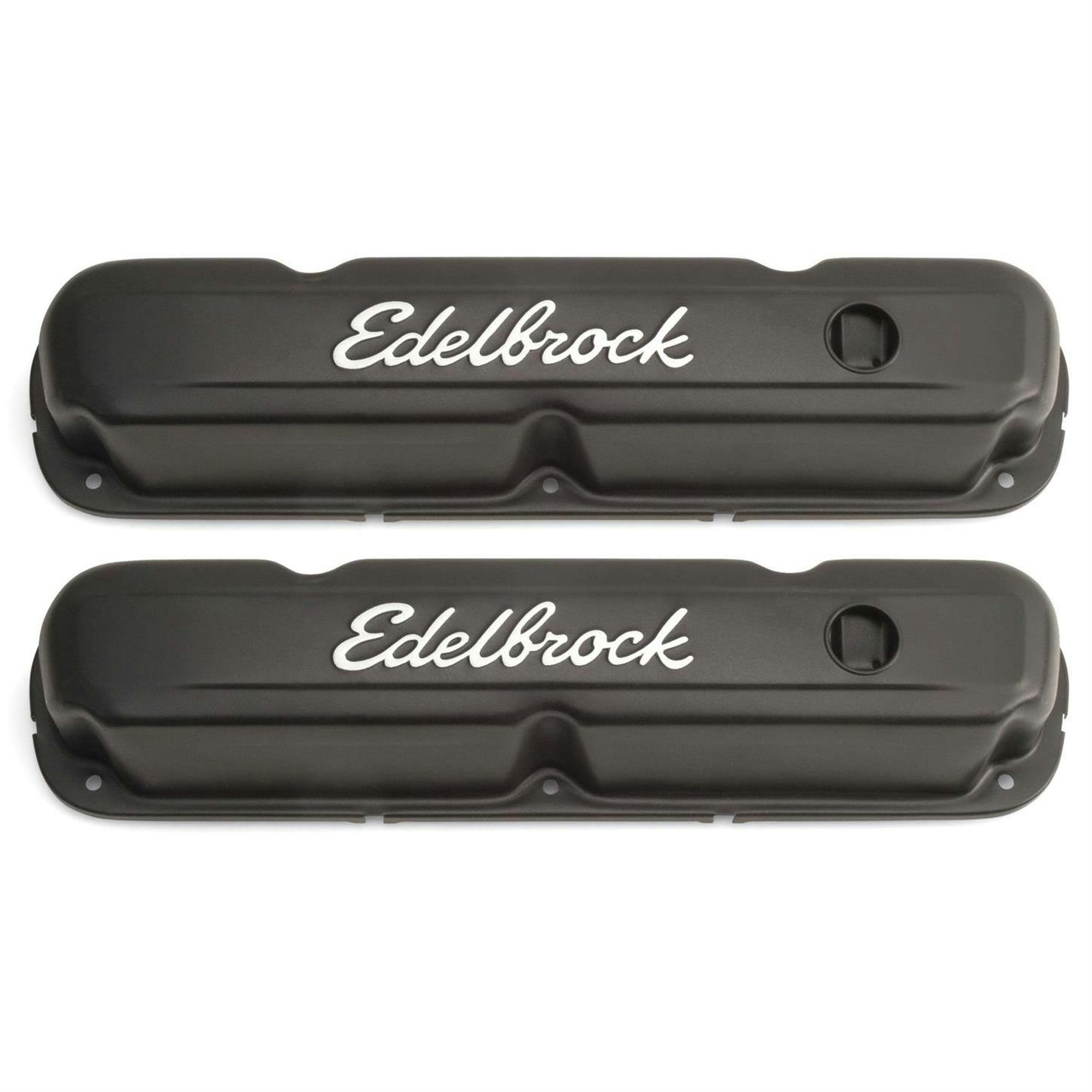 Edelbrock 4473 Signature Series Black Valve Cover Set, SB Mopar
