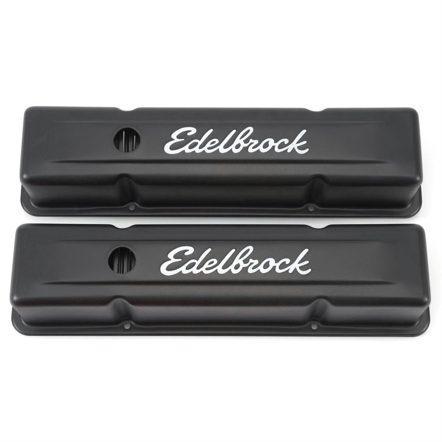 Edelbrock 4643 Signature Series Black Valve Cover Set, SB Chevy