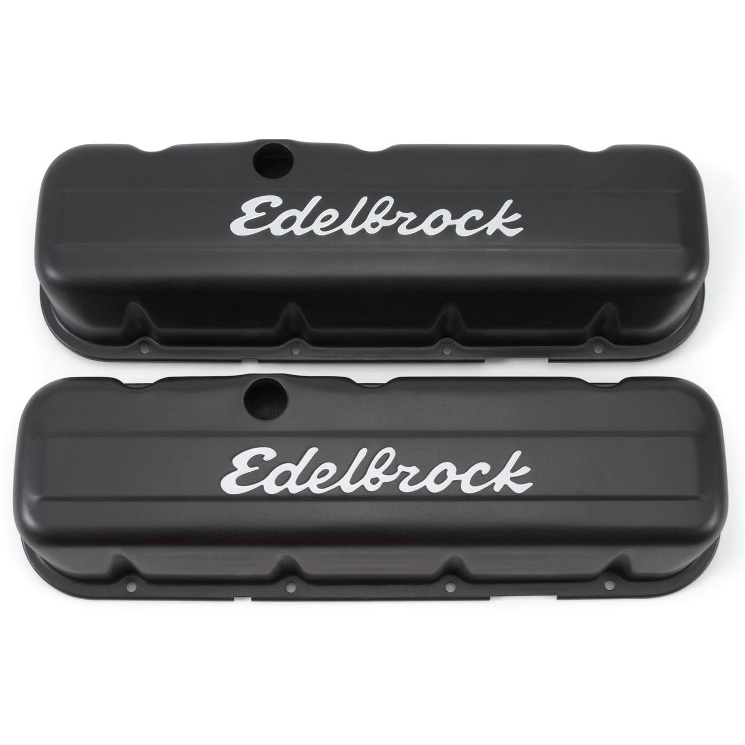 Edelbrock 4683 Signature Series Black Valve Cover Set, BB Chevy