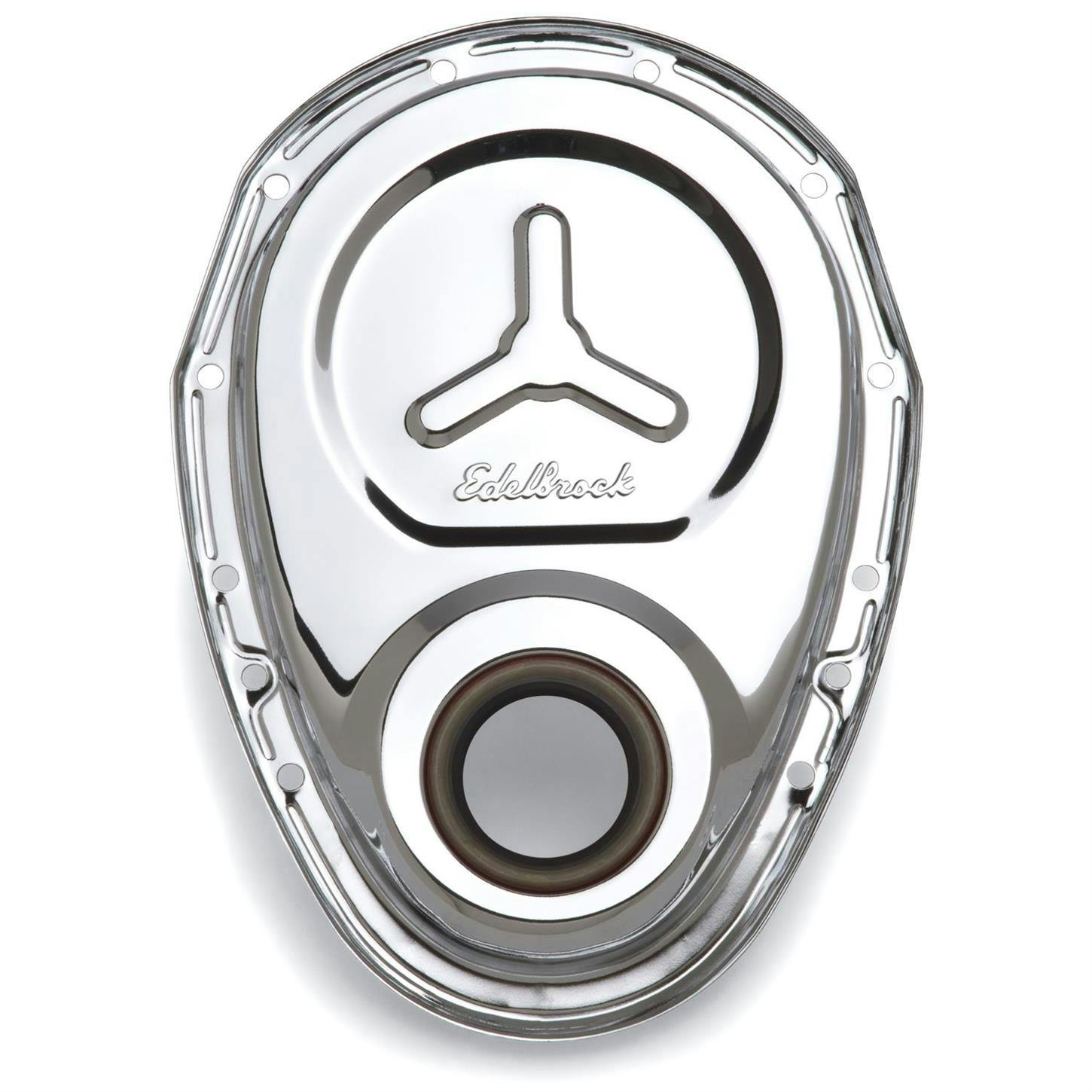 Edelbrock 4860 Chrome Timing Cover, Steel, Small Block Chevy