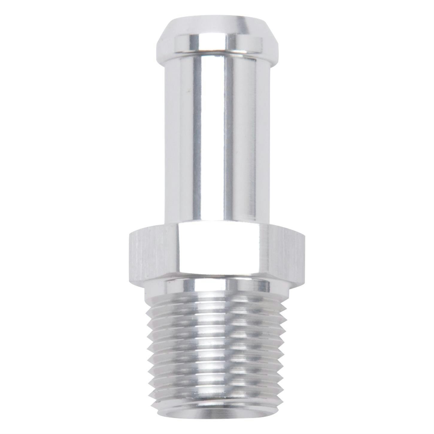 Edelbrock 8115 Pipe to Hose Barb Fitting, 1/2 to 3/8, Clear Anodized