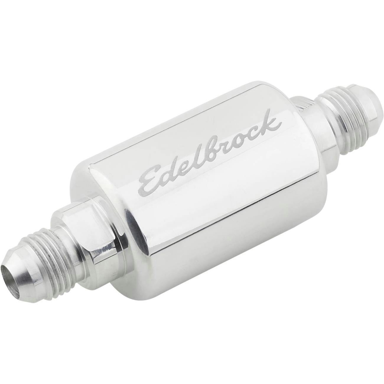 Edelbrock 8129 Inline Fuel Filter, Polished, Aluminum