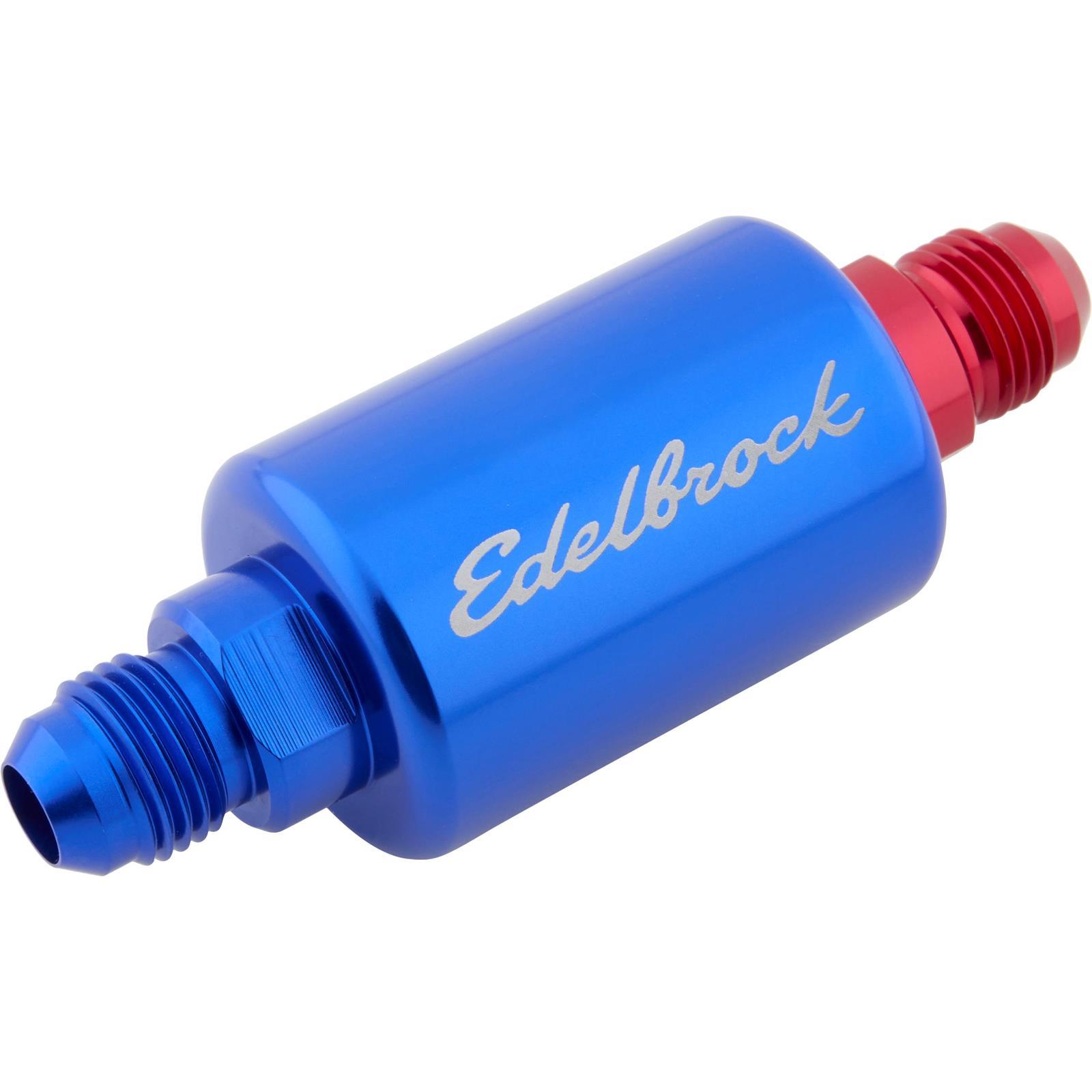 Edelbrock 8130 Inline Fuel Filter, Blue Anodized, Aluminum