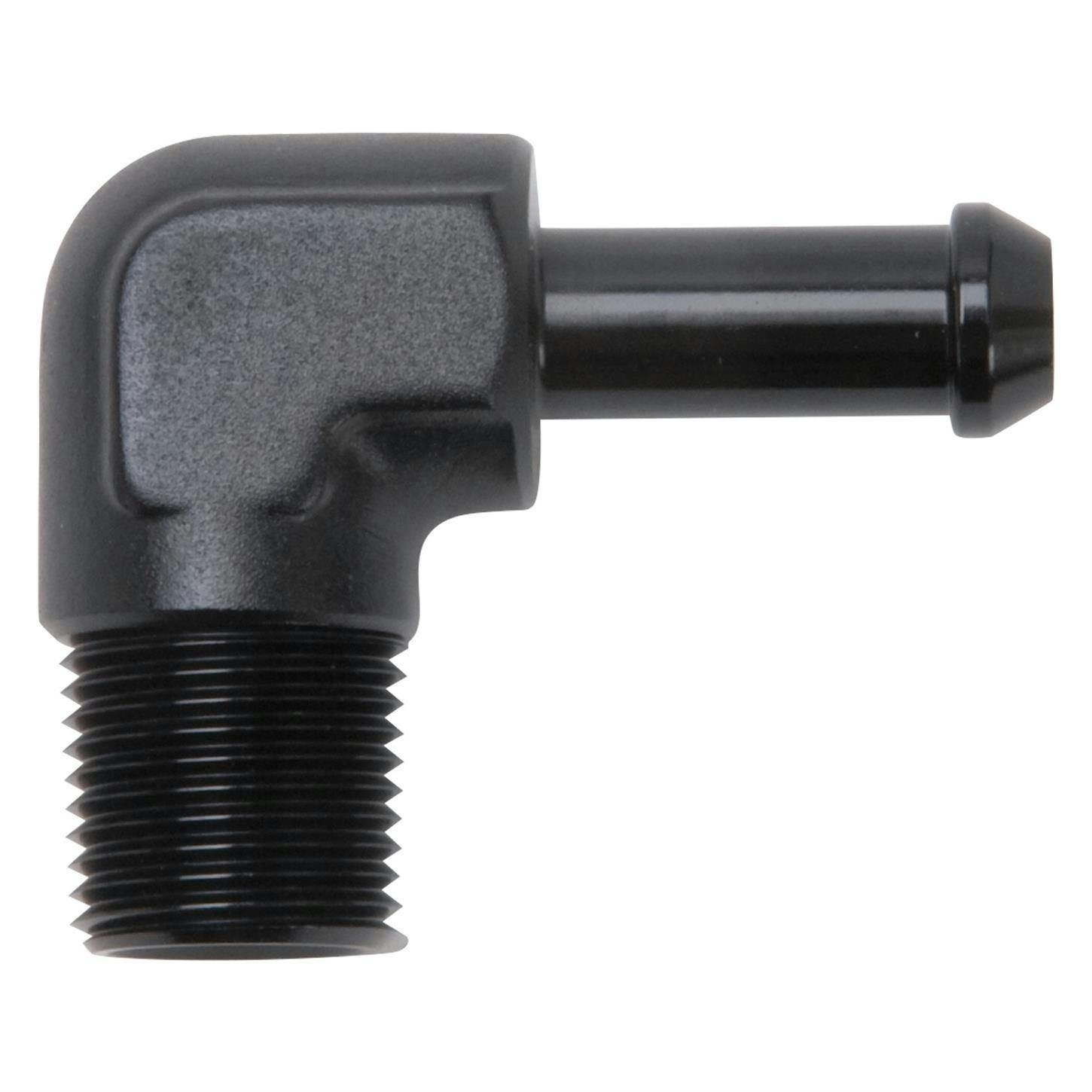Edelbrock 8167 Pipe to Hose Barb Fitting, 90 Deg, 3/8 in. NPT