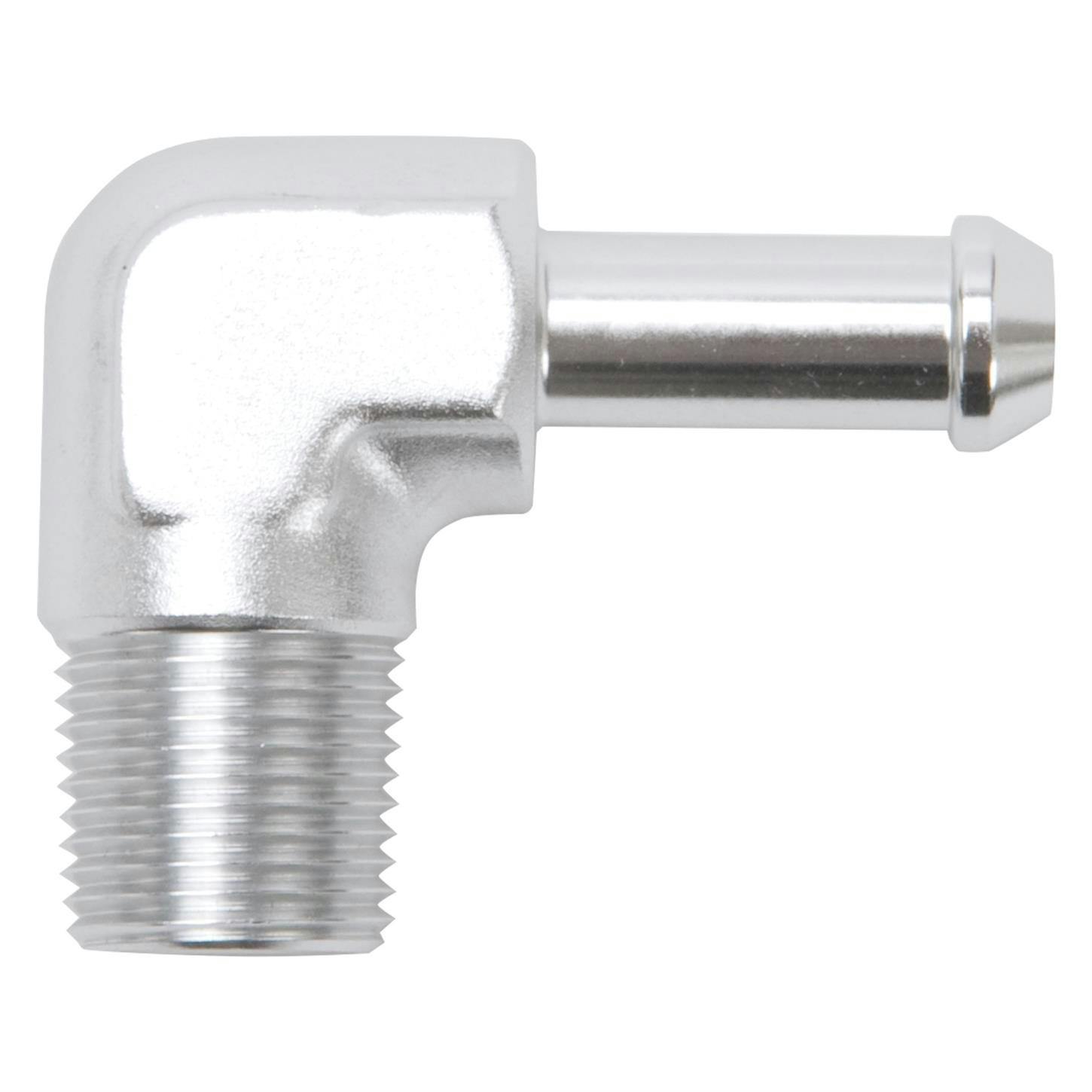Edelbrock 8168 Pipe to Hose Barb Fitting, 90 Deg, 3/8 in. NPT
