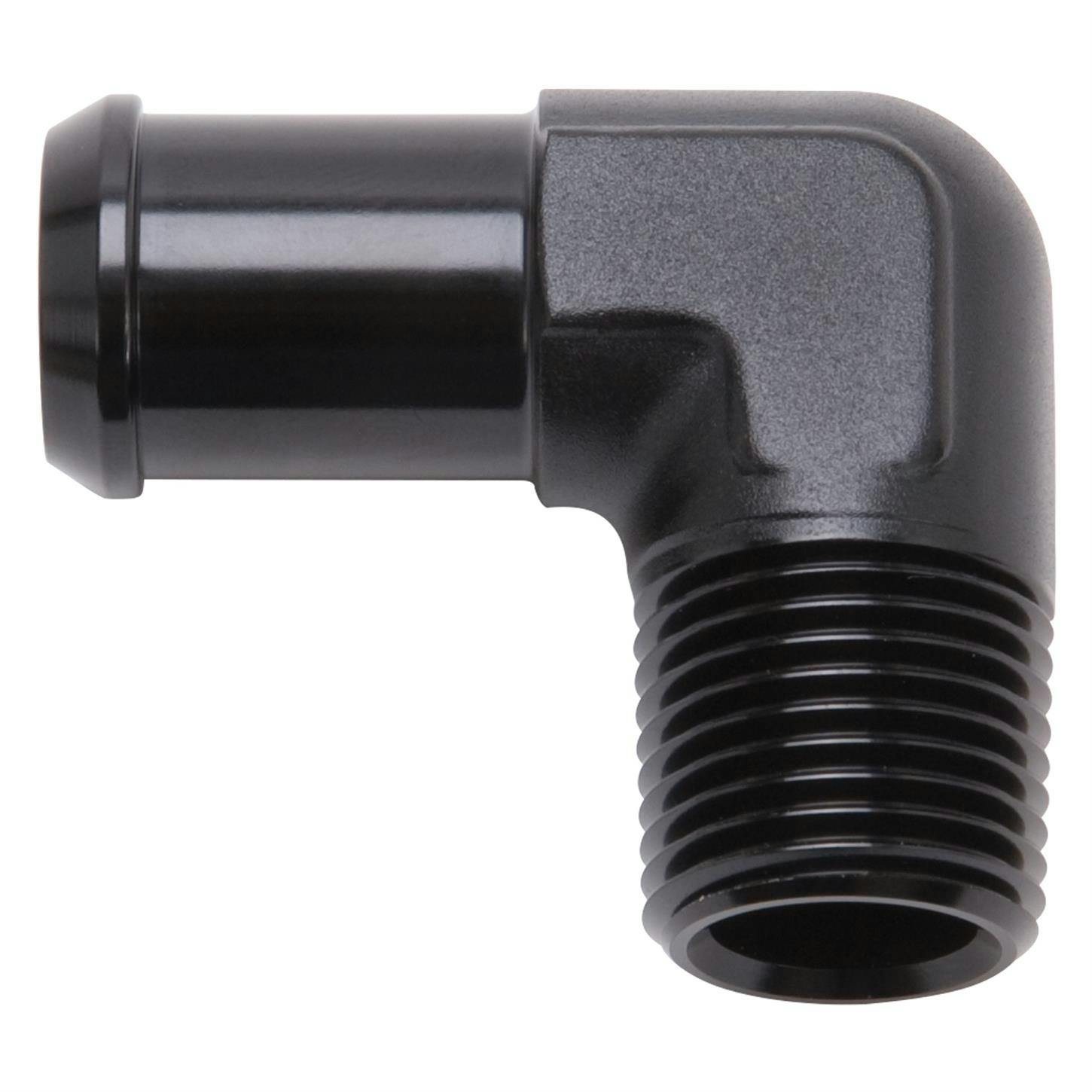 Edelbrock 8180 Pipe to Hose Barb Fitting, 90 Deg, 1/2 in. NPT