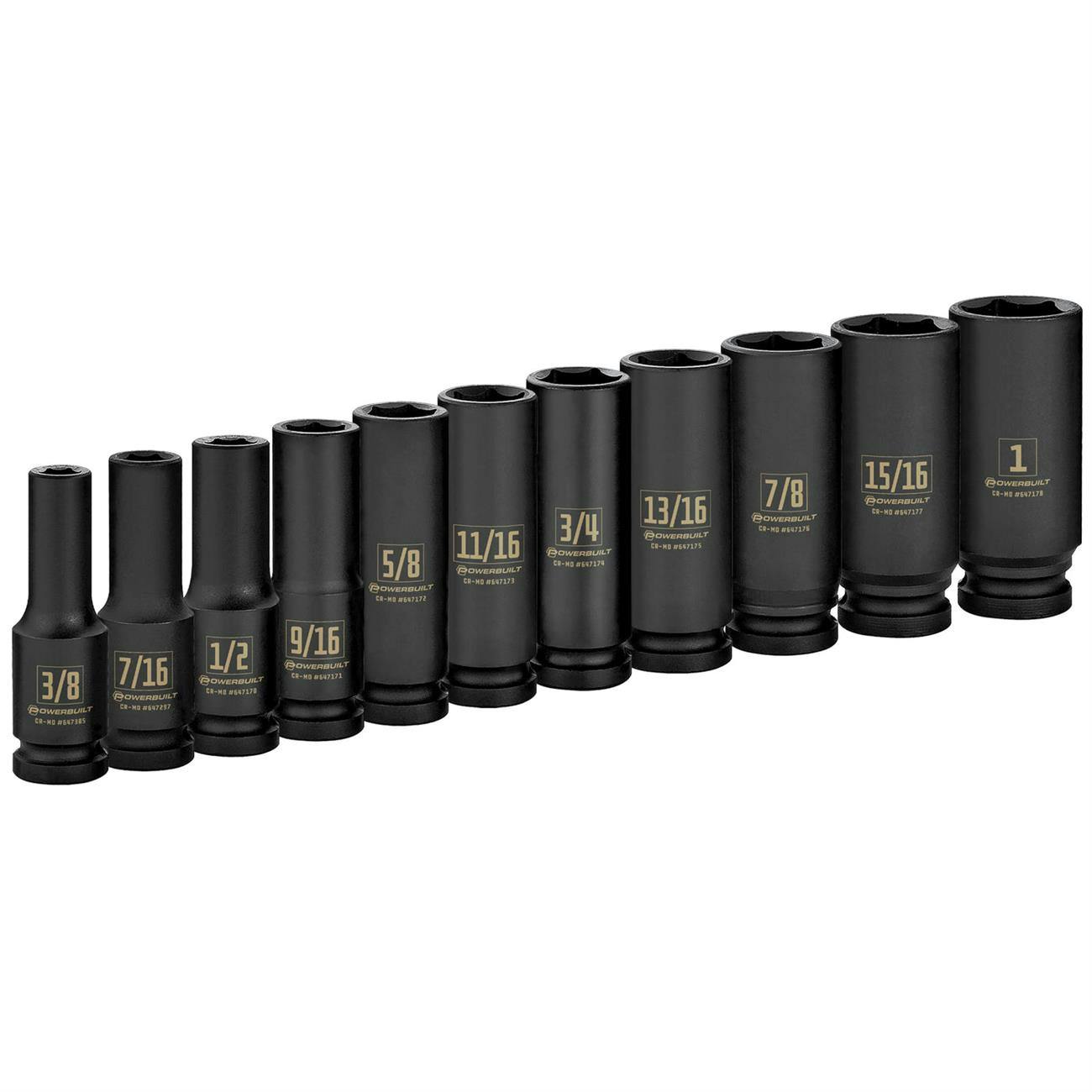 Powerbuilt 647049 Deep Impact Socket Set, SAE, 1/2 Dr, 11 Pc.