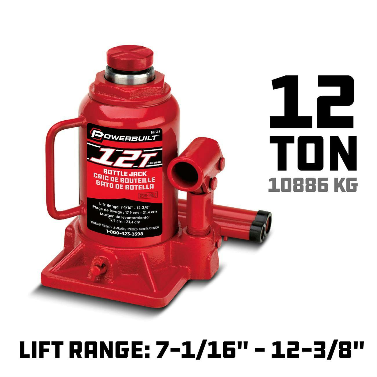 Powerbuilt 647502 Shorty Bottle Jack, 12 Ton, Heavy Duty