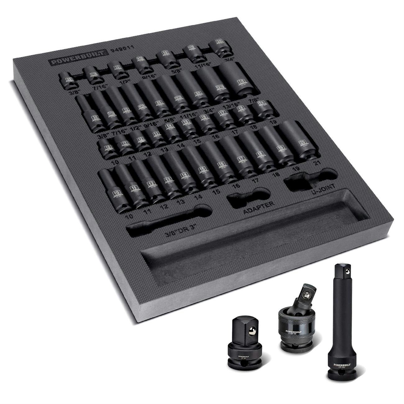 Powerbuilt 949011 Pro Tech Impact Socket Set, 40 Piece, 3/8 Drive