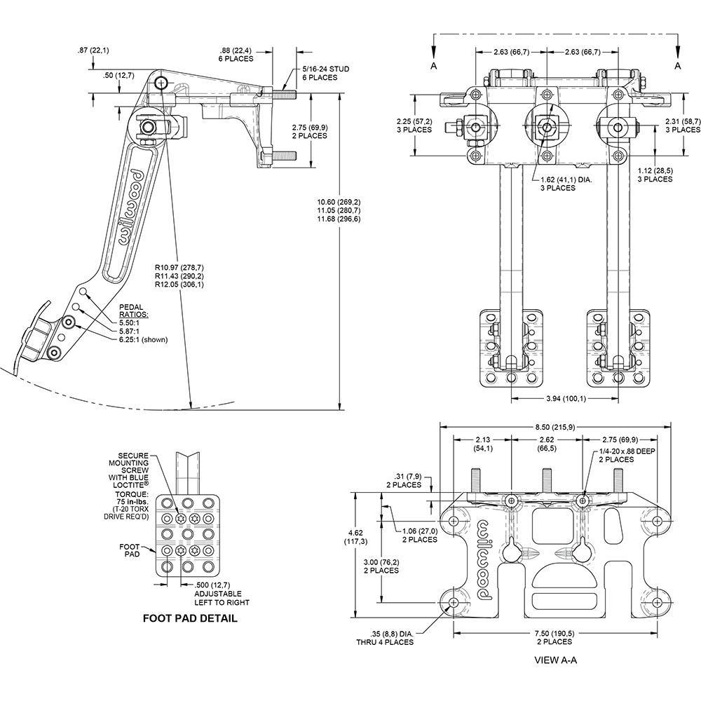 Wilwood 340-16382 Swing Mount Brake and Clutch Pedal, Adjustable