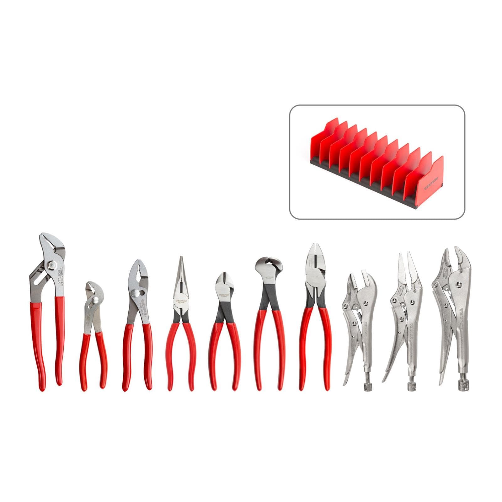 Tekton PLR99202 Gripping, Cutting,/Locking Pliers Set with Rack