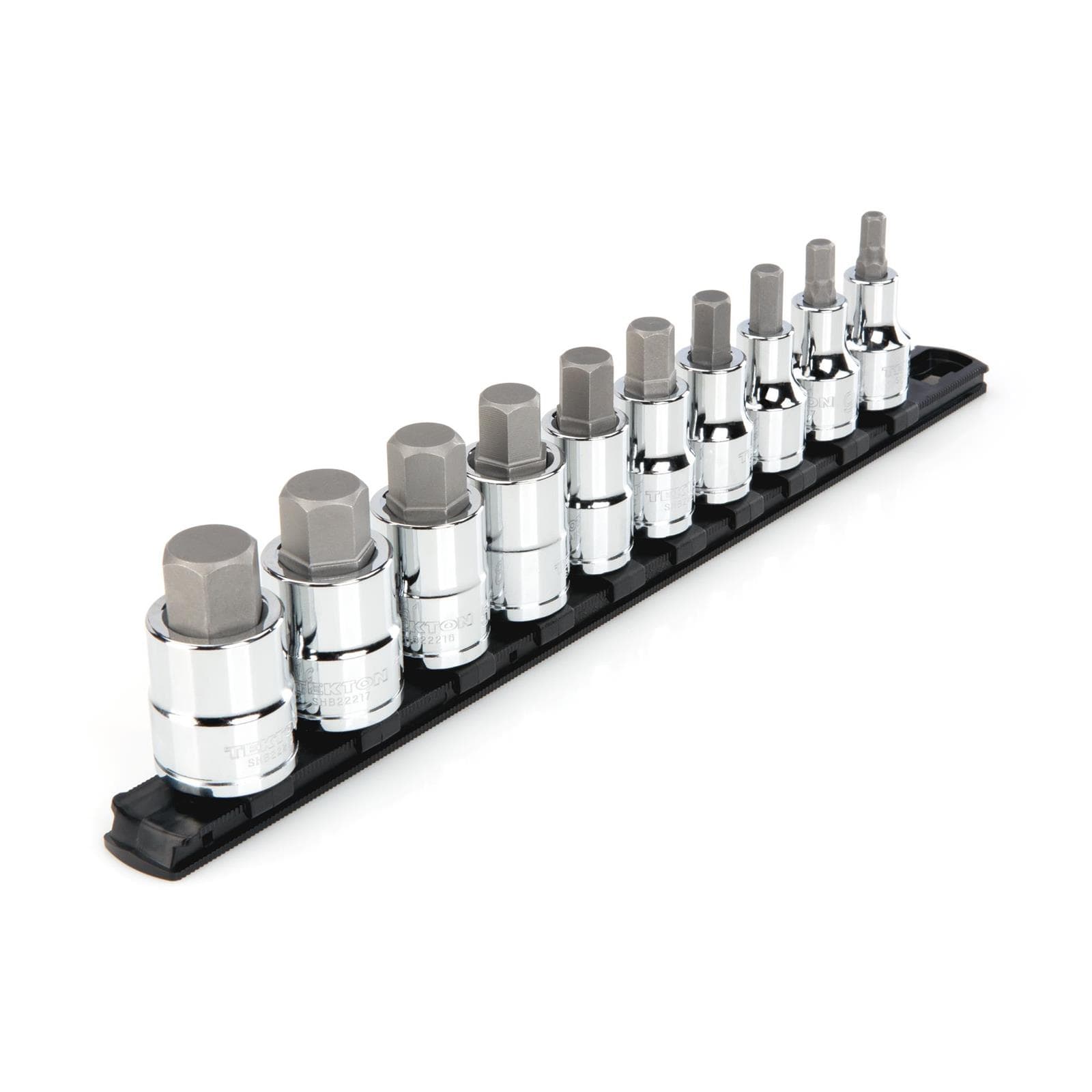 Tekton SHB92101 1/2" Drive Hex Bit Socket Set with Rail, 10-Piece