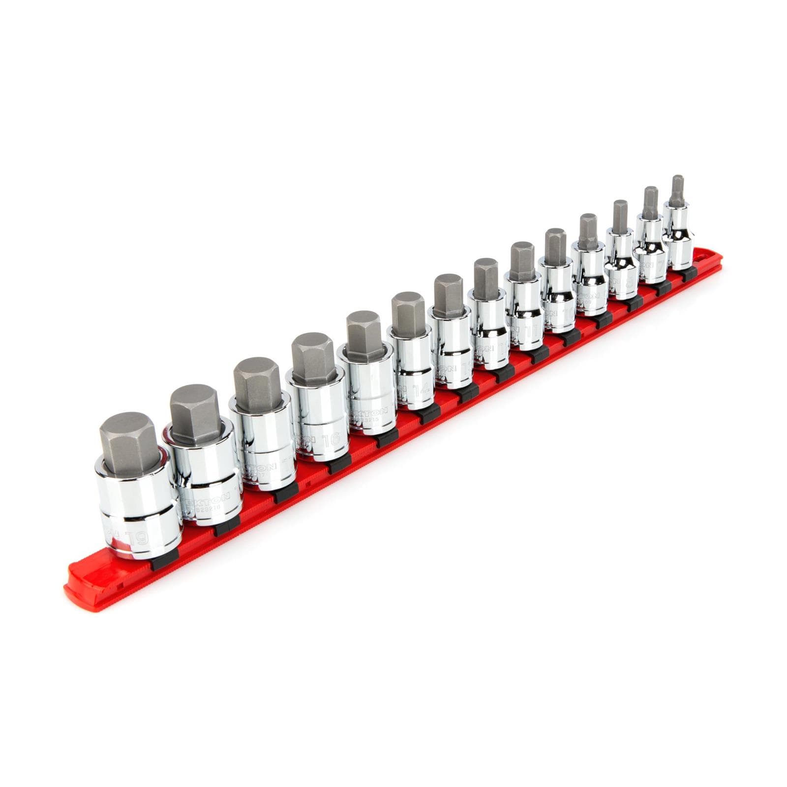 Tekton SHB92102 1/2" Drive Hex Bit Socket Set with Rail, 14-Piece