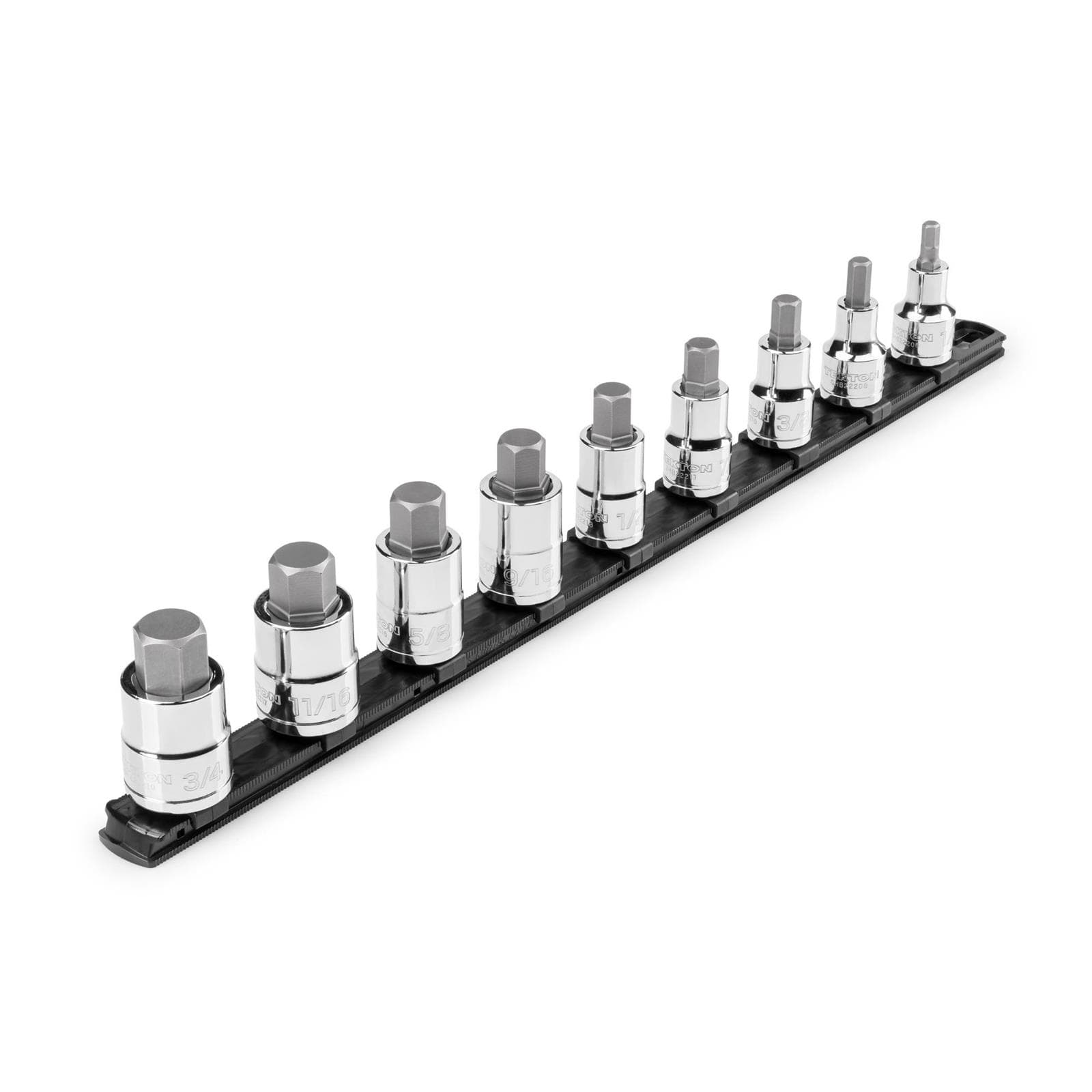 Tekton SHB92109 1/2" Drive Hex Bit Socket Set with Rail, 9-Piece