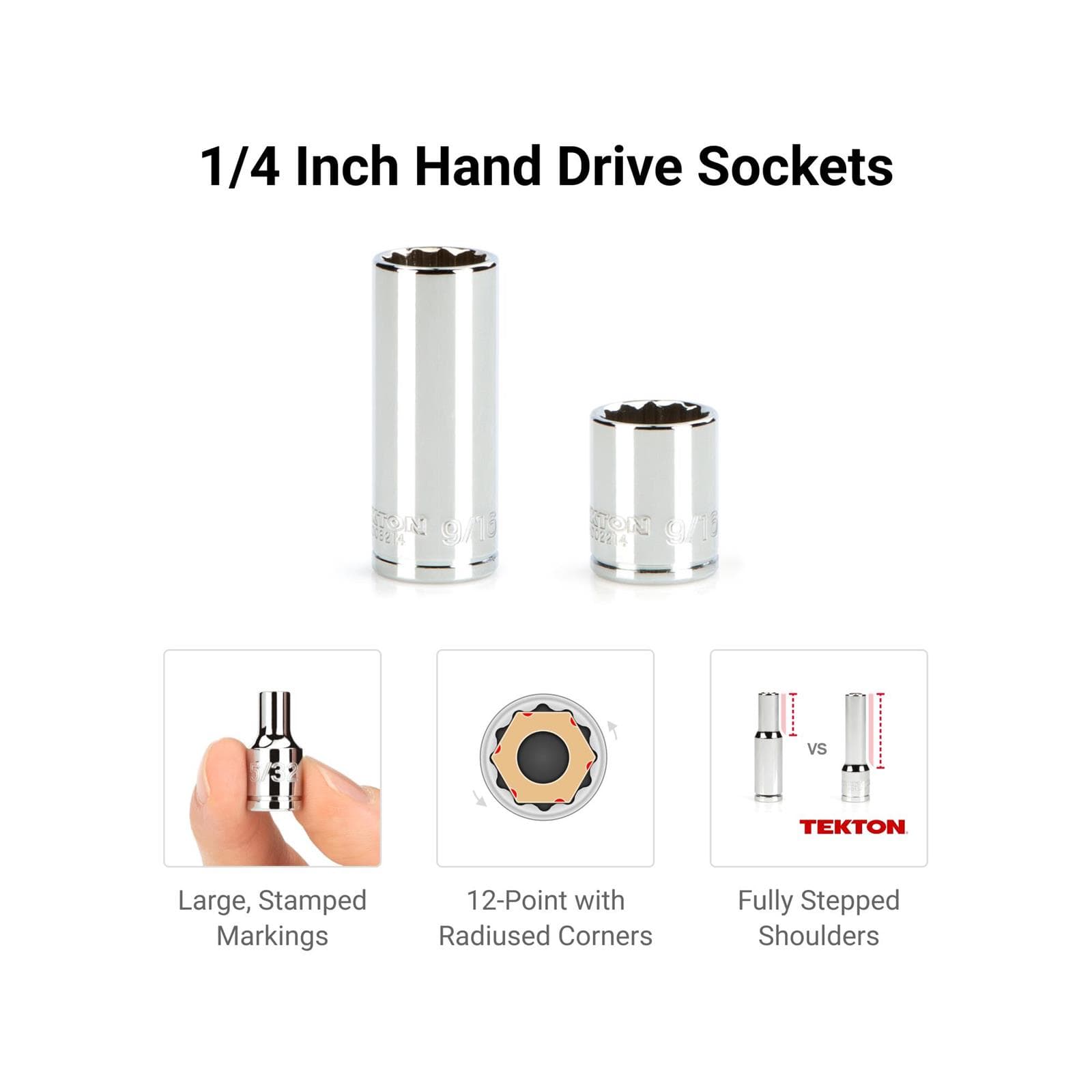 Tekton SKT03102 1/4" Drive 12-Point Socket/Ratchet Set, 29-Piece