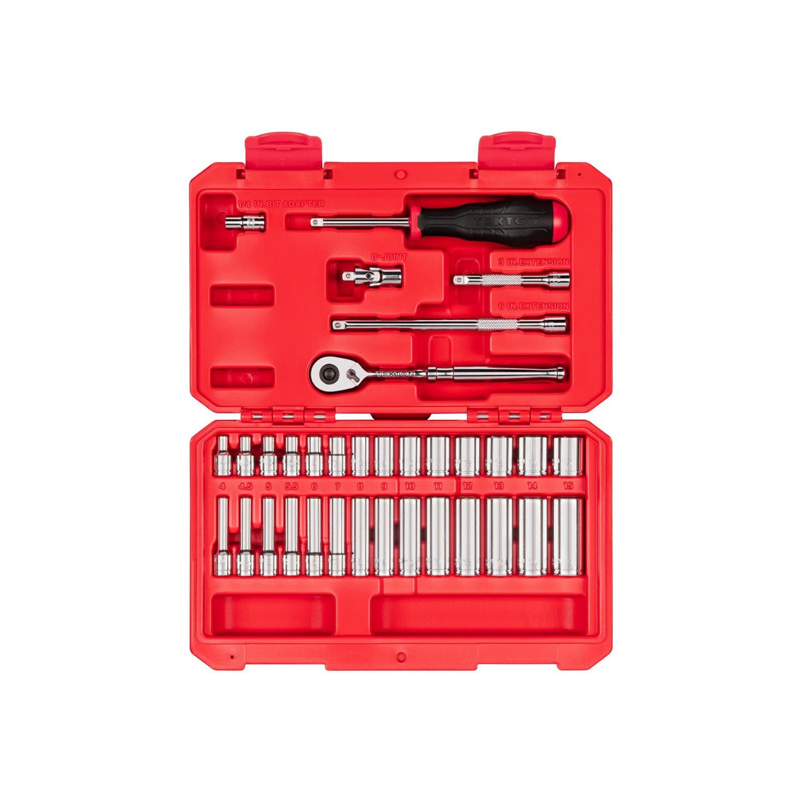 Tekton SKT05202 1/4" Drive 6-Point Socket/Ratchet Set, 34-Piece