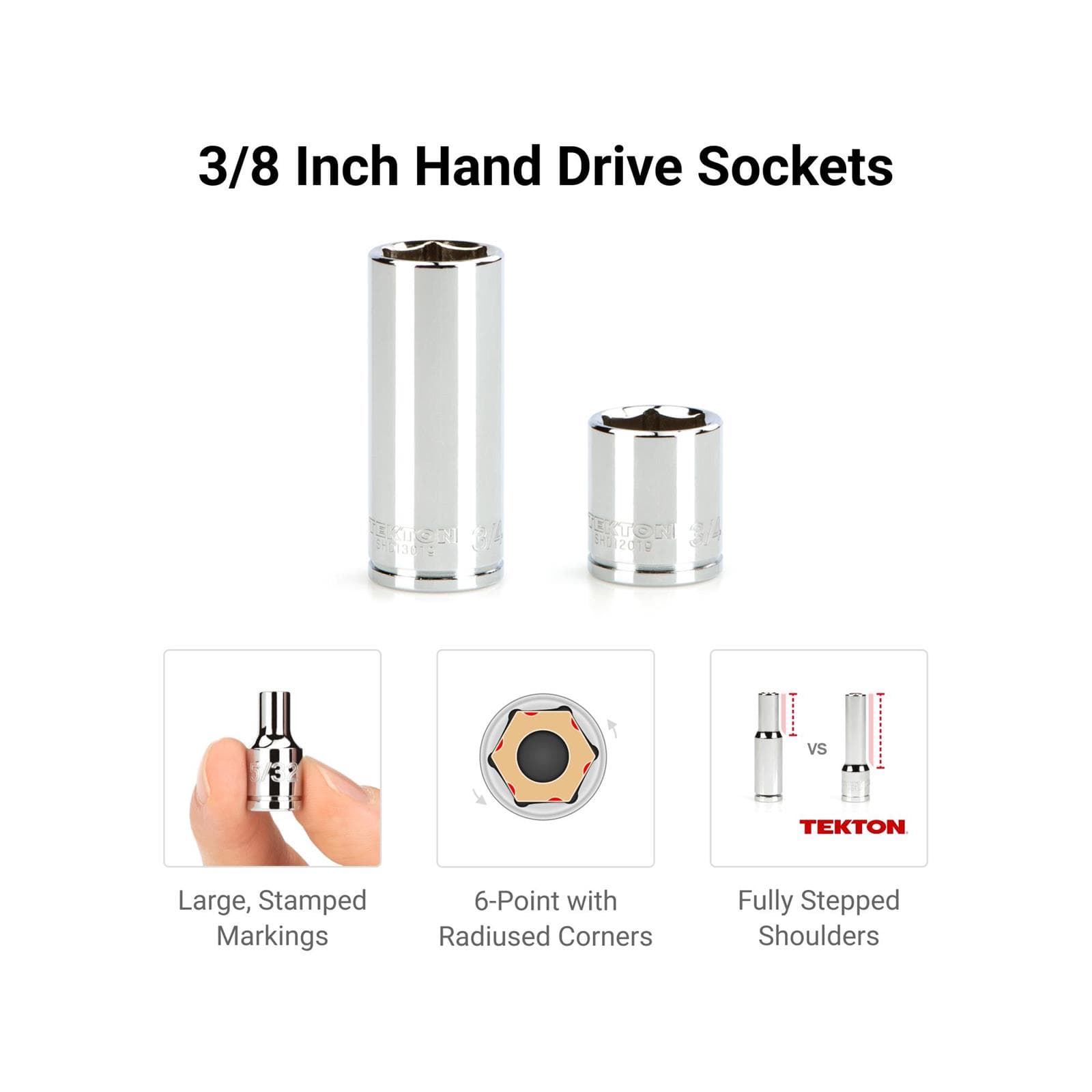 Tekton SKT13101 3/8" Drive 6-Point Socket/Ratchet Set, 36-Piece