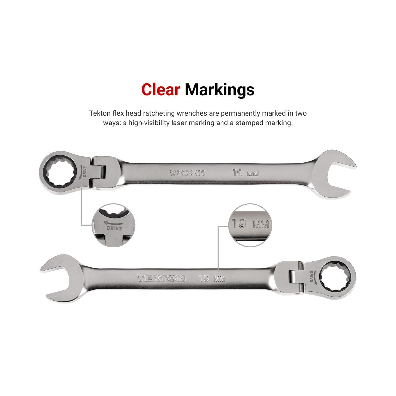 Tekton WRC95304 Flex Head 12-Point Ratcheting Combination Set