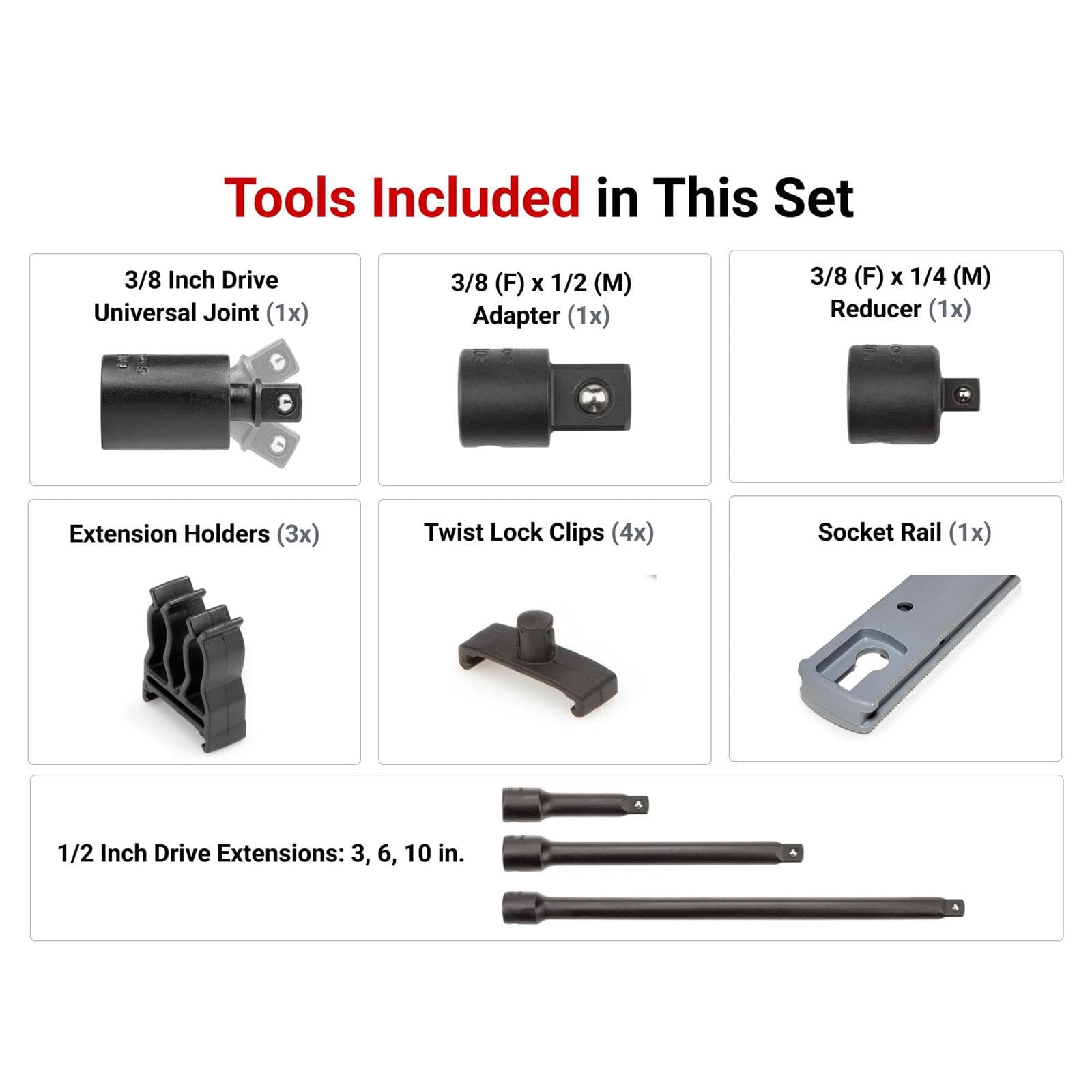 Tekton SIA92101 1/2 In Dr Imp. Extension and Accessory Set (6-pc)