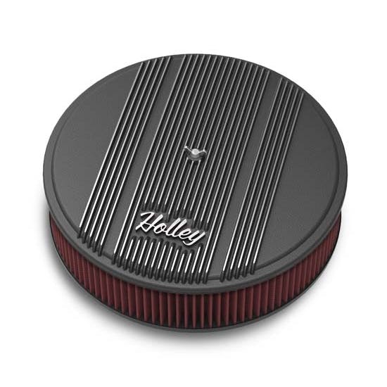 Holley 120-153 Round Black Finned Air Cleaner, Reusable Filter, 14 x 3