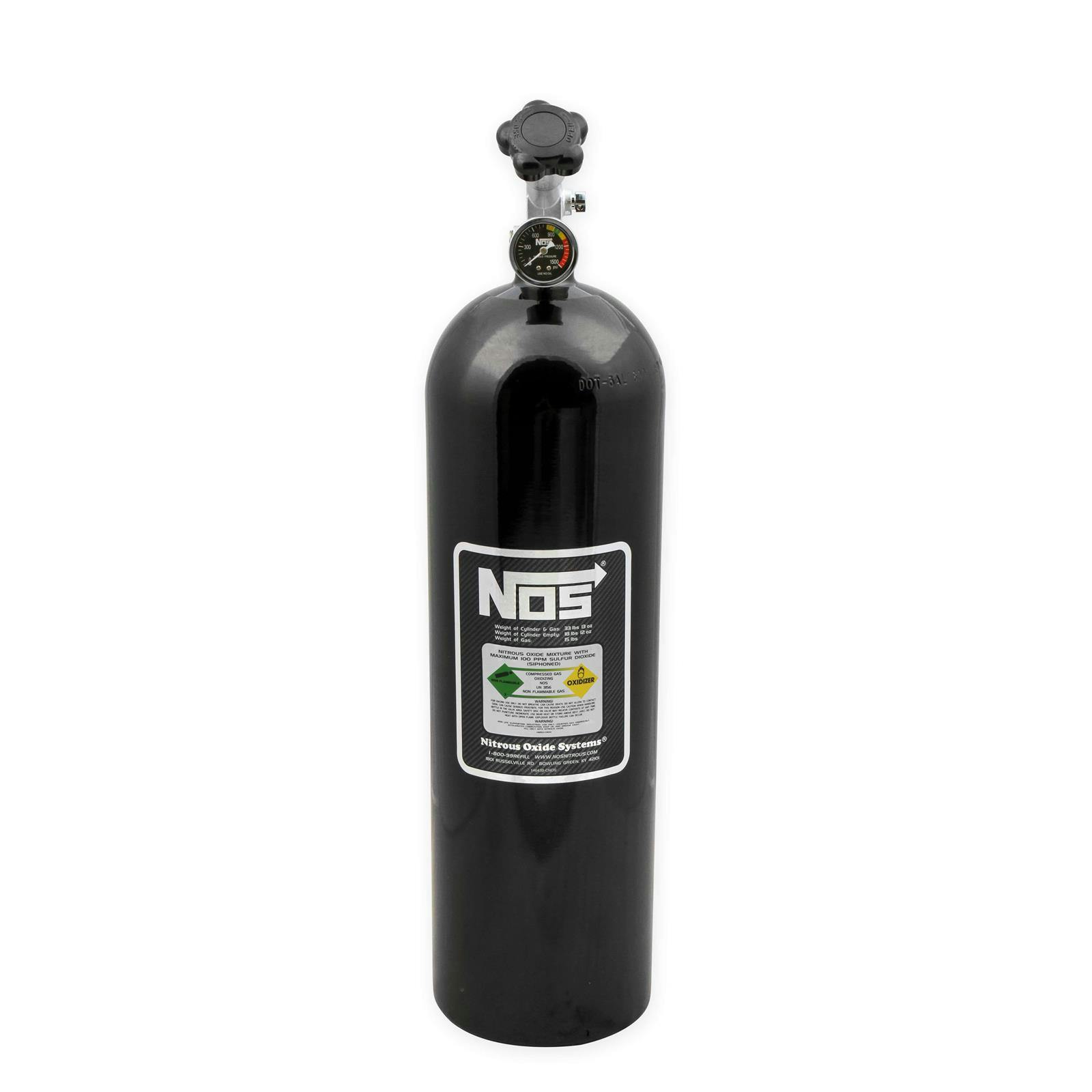 NOS 14750BNOS Nitrous Bottle, 15 Pound, with Gauge, Black