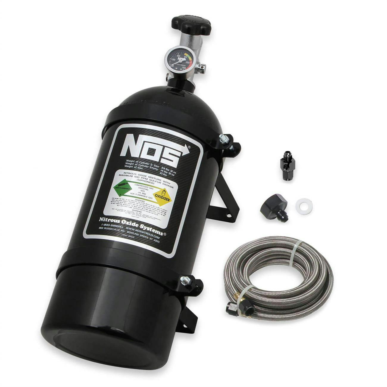 NOS 14761BNOS Nitrous Bottle, 10 Pound with Brackets/Gauge, Black