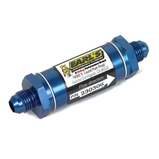 Earls 230306ERL In-Line Oil Filter, -6 AN, Blue Anodized