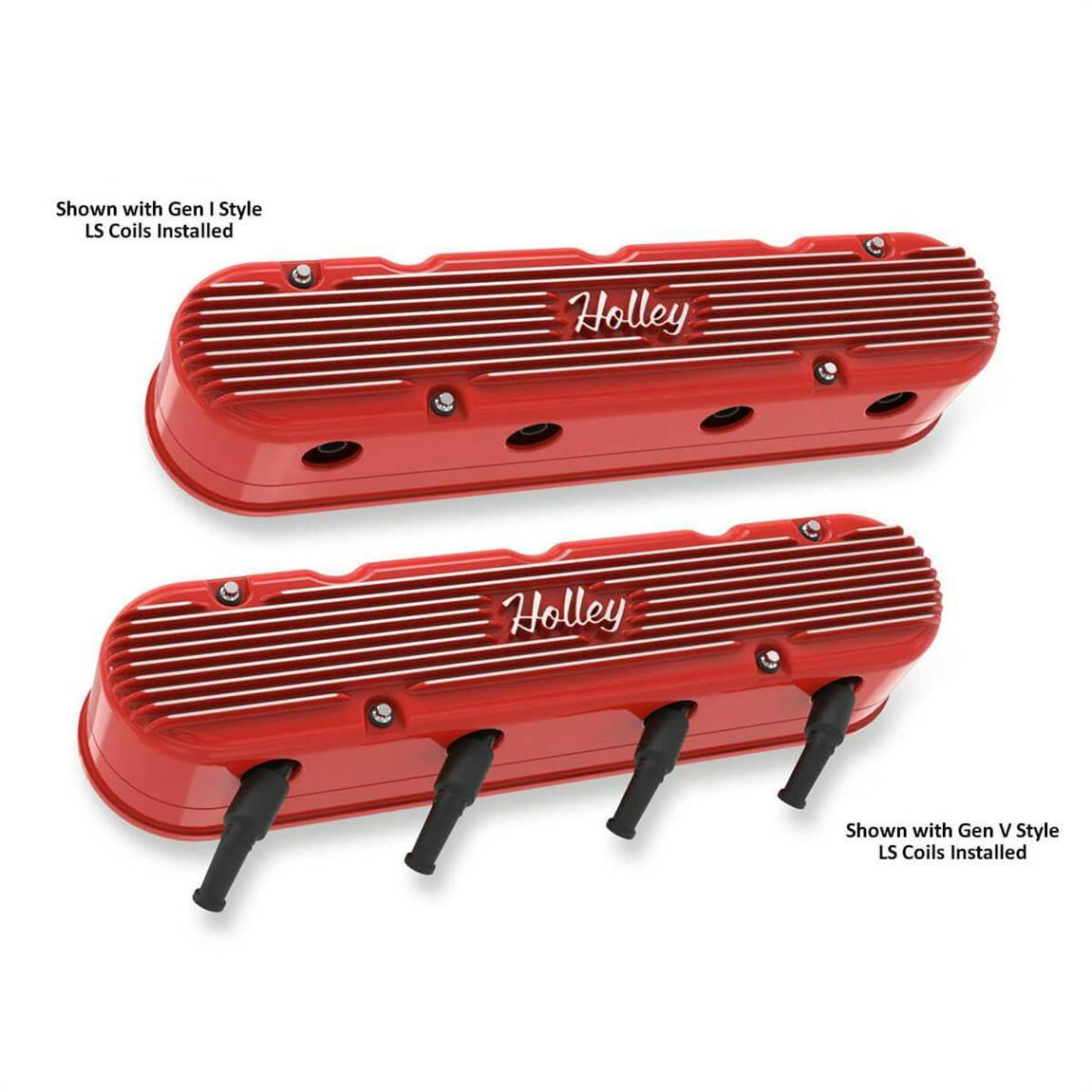 Holley 241-174 2-Piece LS Valve Covers, Gloss Red Machined Finish