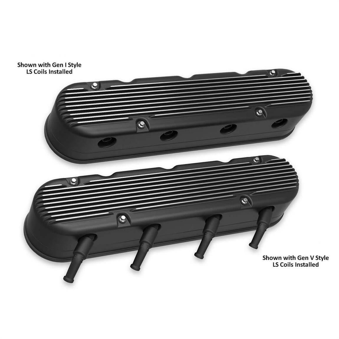 Holley 241-182 2-Pc Finned LS Valve Covers, Black Machined
