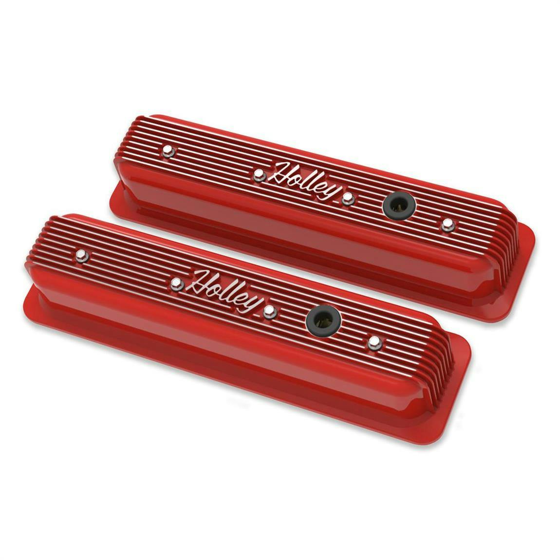 Holley 241-250 Finned Valve Covers, SBC, Gloss Red Finish