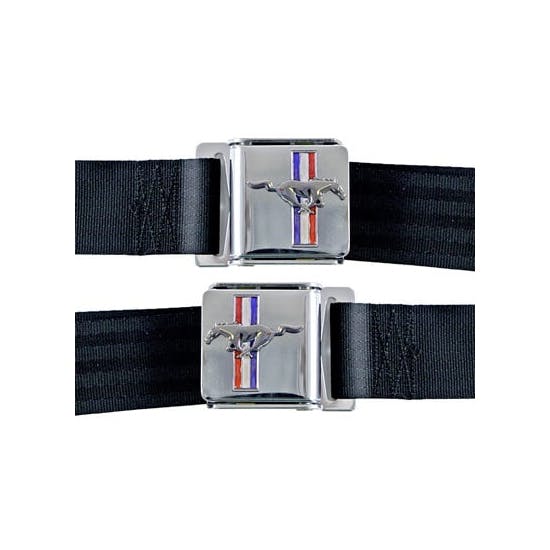Scott Drake SB-PR-H Parchment, Pair Seat Belt Set W/ Ford Emblem